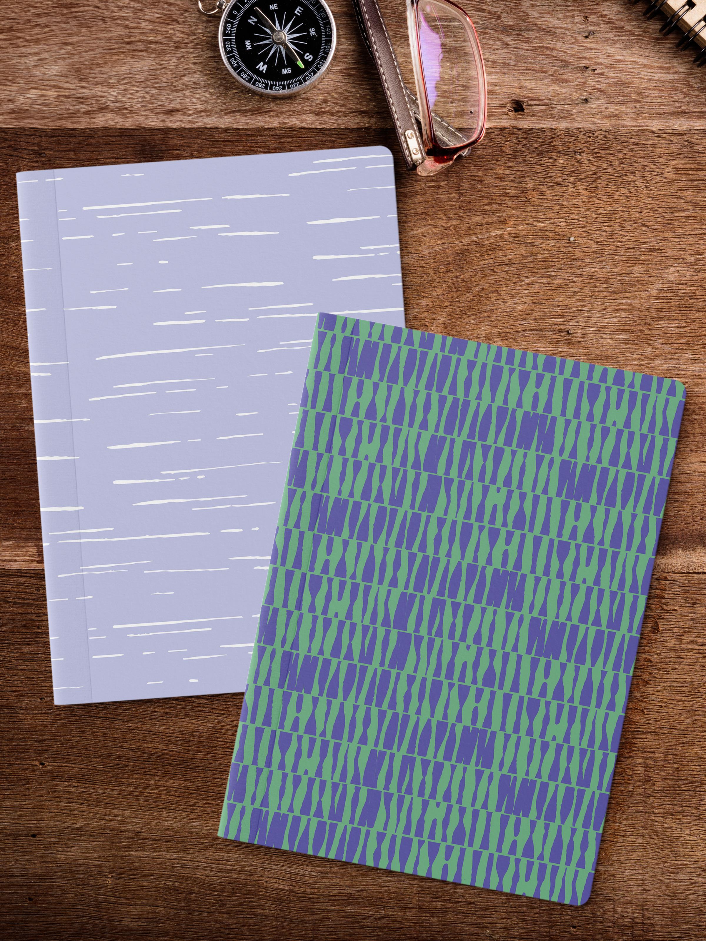 Çizgisiz Defter Seti, 2 Adet Geometrik Desenli Notebook, Not Defteri, Anı Defteri, 64 Sayfa Orta Boy