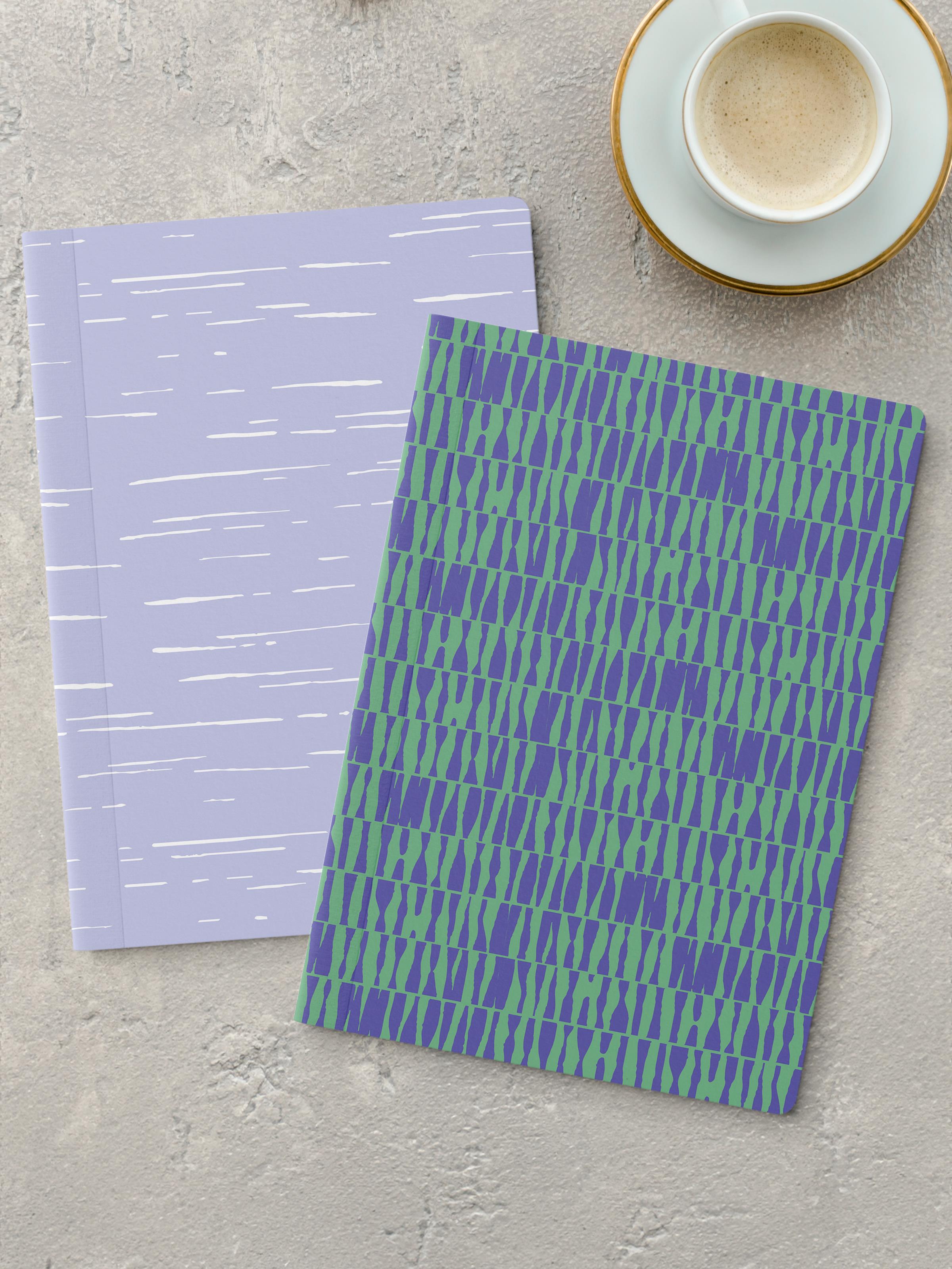 Çizgisiz Defter Seti, 2 Adet Geometrik Desenli Notebook, Not Defteri, Anı Defteri, 64 Sayfa Orta Boy