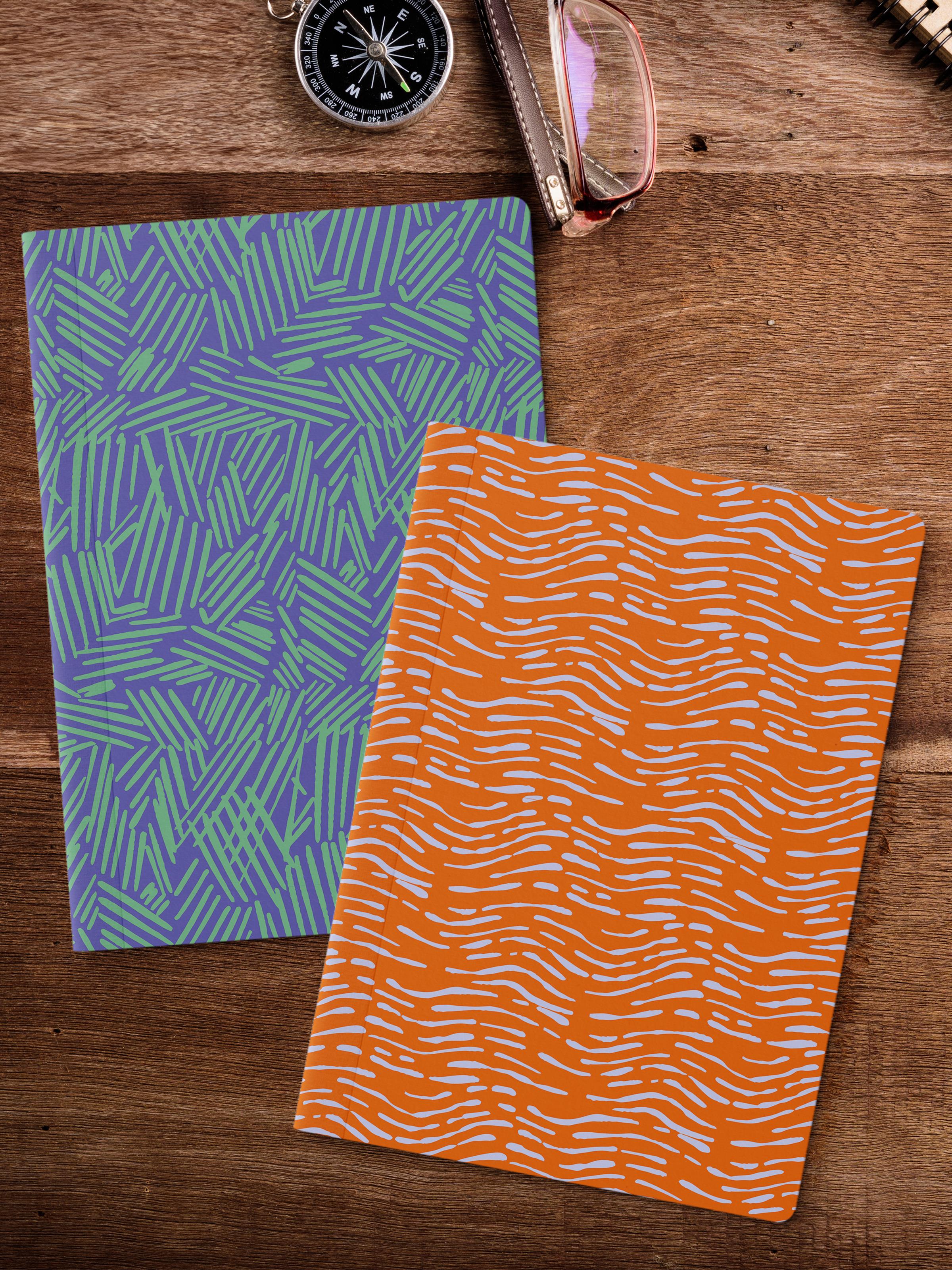 Çizgisiz Defter Seti, 2 Adet Geometrik Desenli Notebook, Not Defteri, Anı Defteri, 64 Sayfa Orta Boy