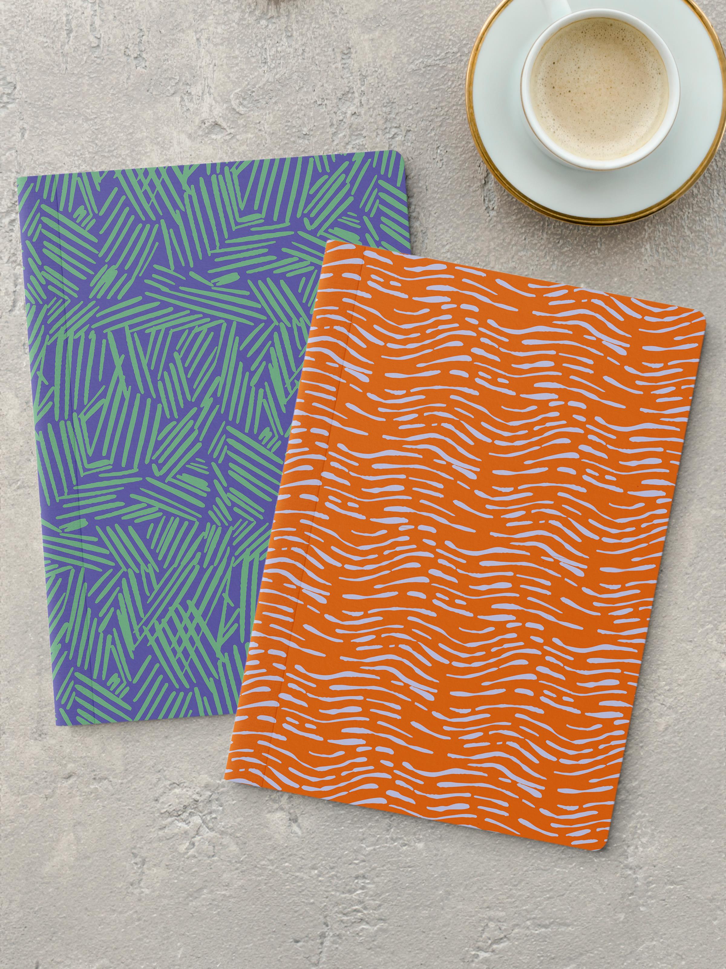 Çizgisiz Defter Seti, 2 Adet Geometrik Desenli Notebook, Not Defteri, Anı Defteri, 64 Sayfa Orta Boy