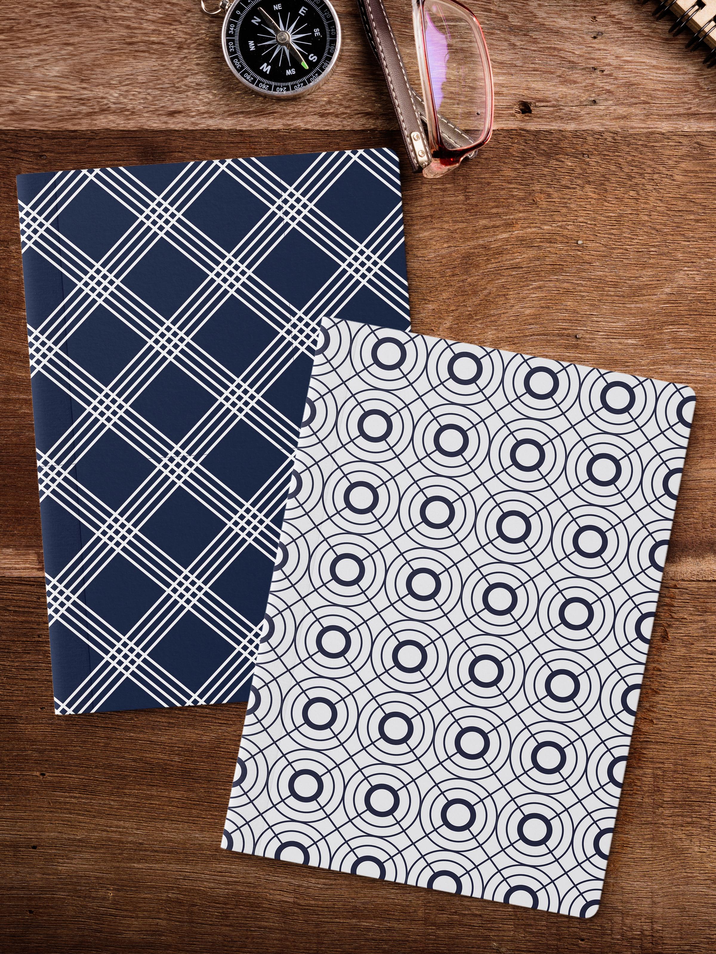 Çizgisiz Defter Seti, 2 Adet Geometrik Desenli Notebook, Not Defteri, Anı Defteri, 64 Sayfa Orta Boy