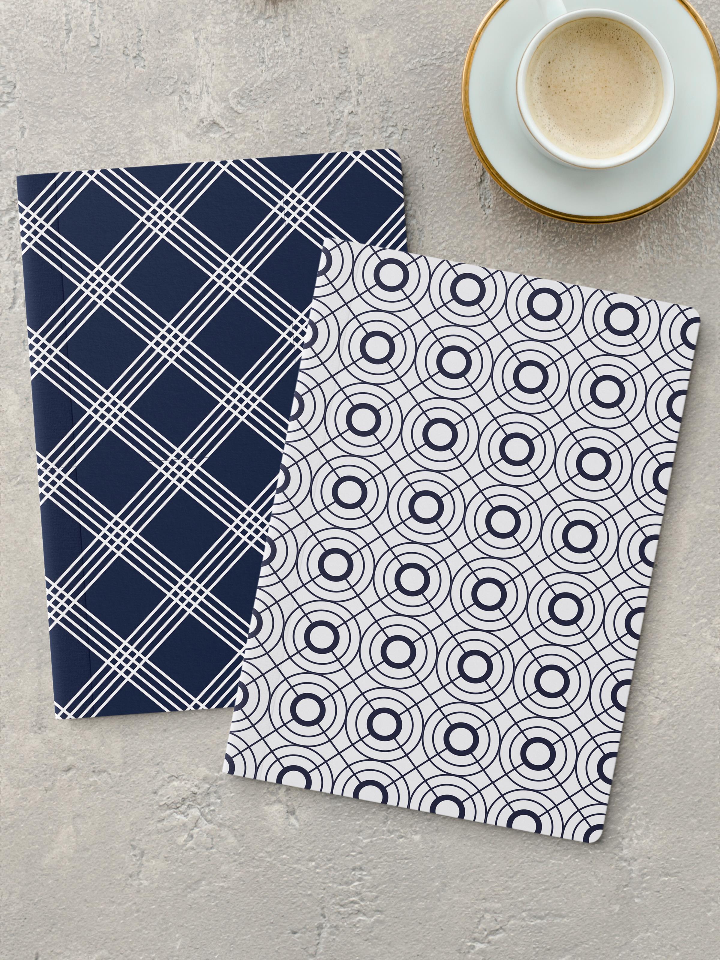Çizgisiz Defter Seti, 2 Adet Geometrik Desenli Notebook, Not Defteri, Anı Defteri, 64 Sayfa Orta Boy