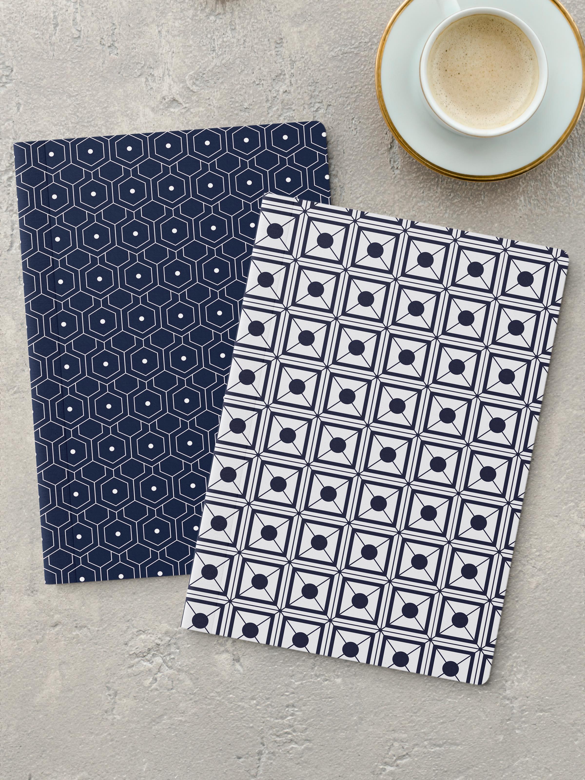 Çizgisiz Defter Seti, 2 Adet Geometrik Desenli Notebook, Not Defteri, Anı Defteri, 64 Sayfa Orta Boy
