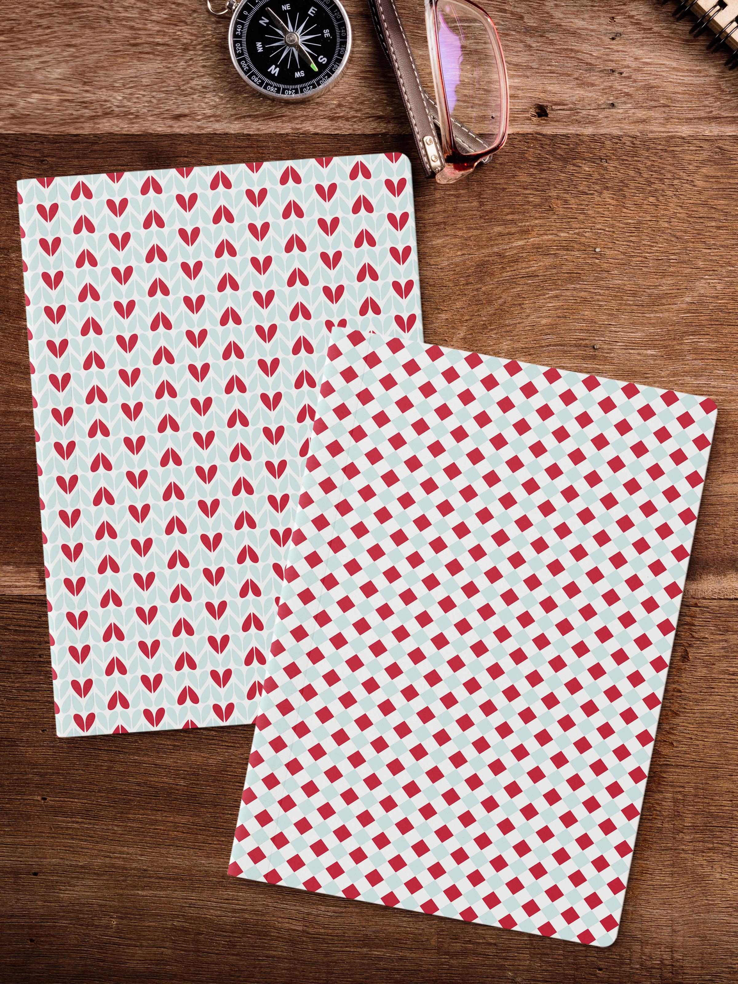 Çizgisiz Defter Seti, 2 Adet Geometrik Desenli Notebook, Not Defteri, Anı Defteri, 64 Sayfa Orta Boy