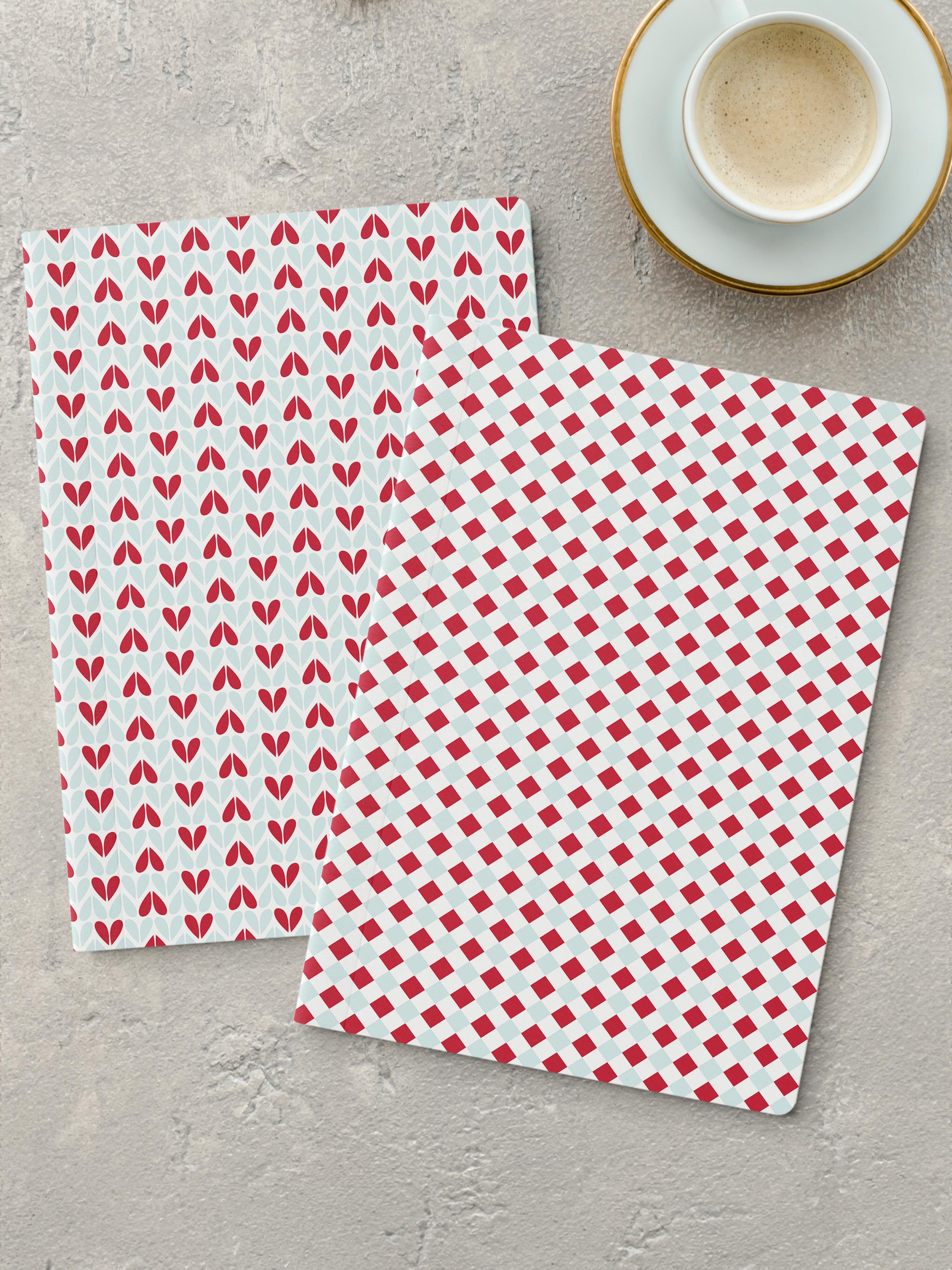 Çizgisiz Defter Seti, 2 Adet Geometrik Desenli Notebook, Not Defteri, Anı Defteri, 64 Sayfa Orta Boy