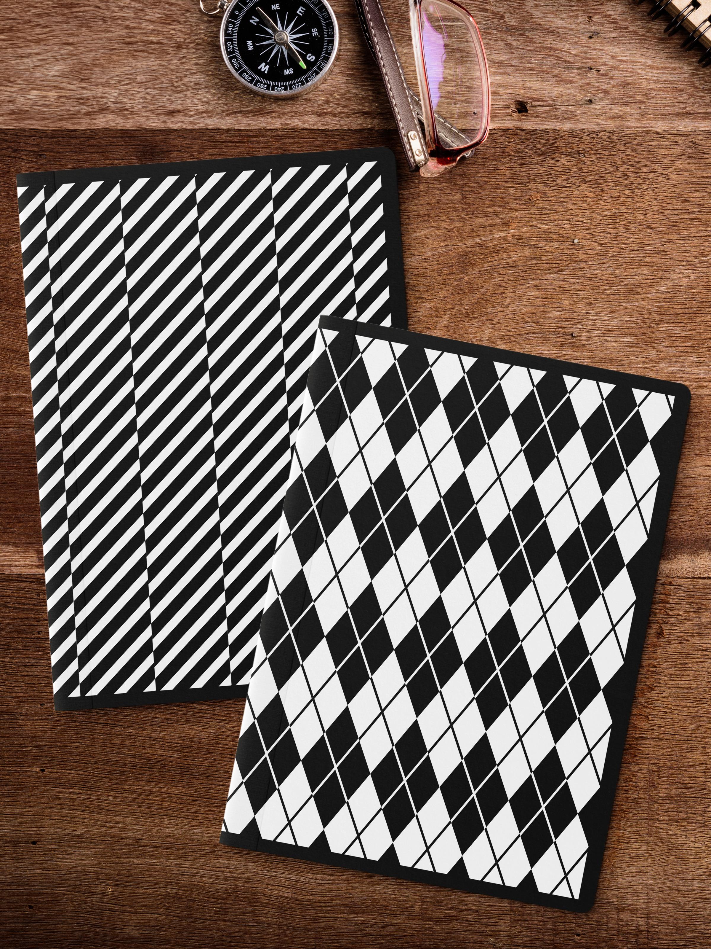 Çizgisiz Defter Seti, 2 Adet Geometrik Desenli Notebook, Not Defteri, Anı Defteri, 64 Sayfa Orta Boy