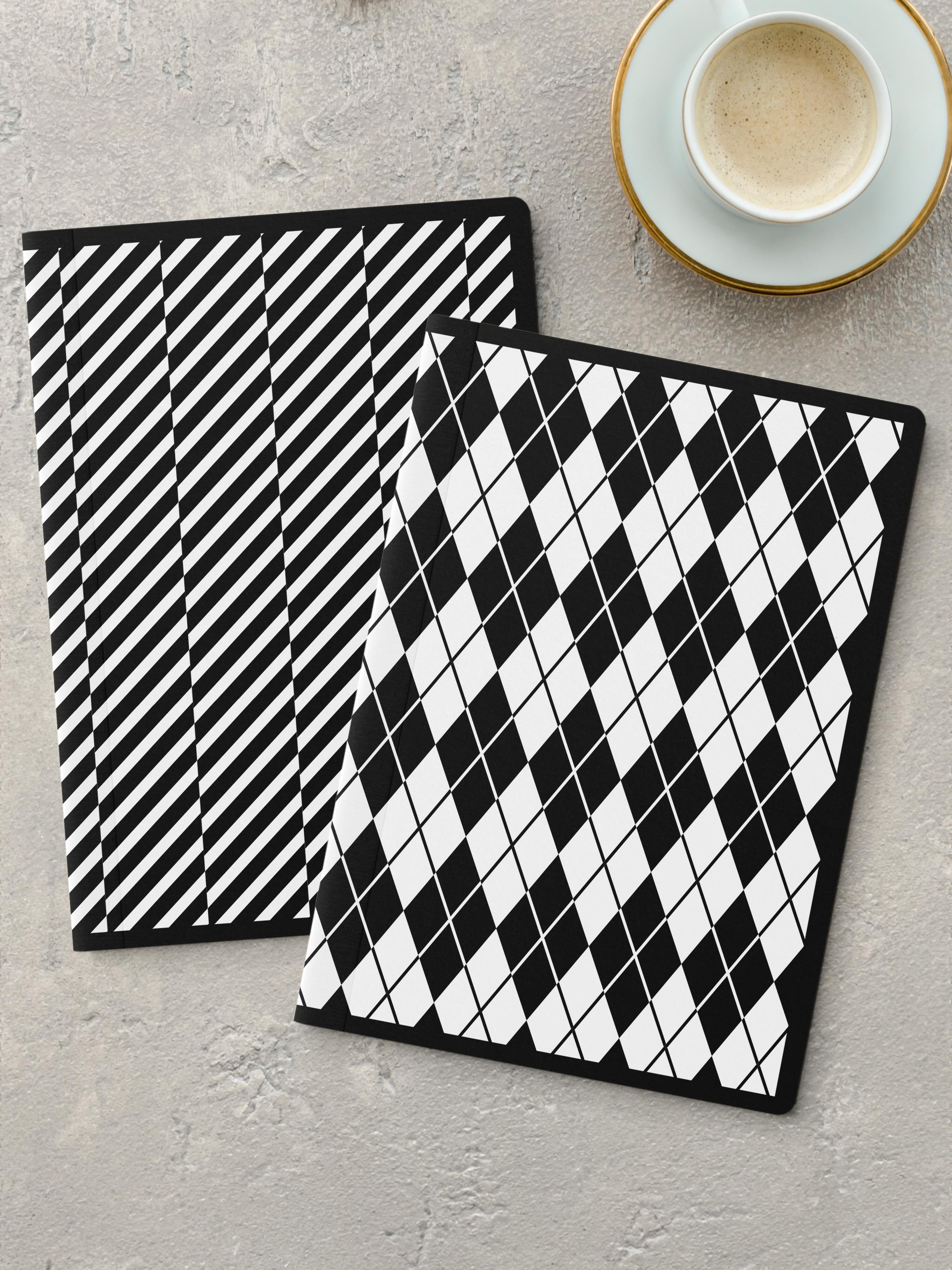 Çizgisiz Defter Seti, 2 Adet Geometrik Desenli Notebook, Not Defteri, Anı Defteri, 64 Sayfa Orta Boy