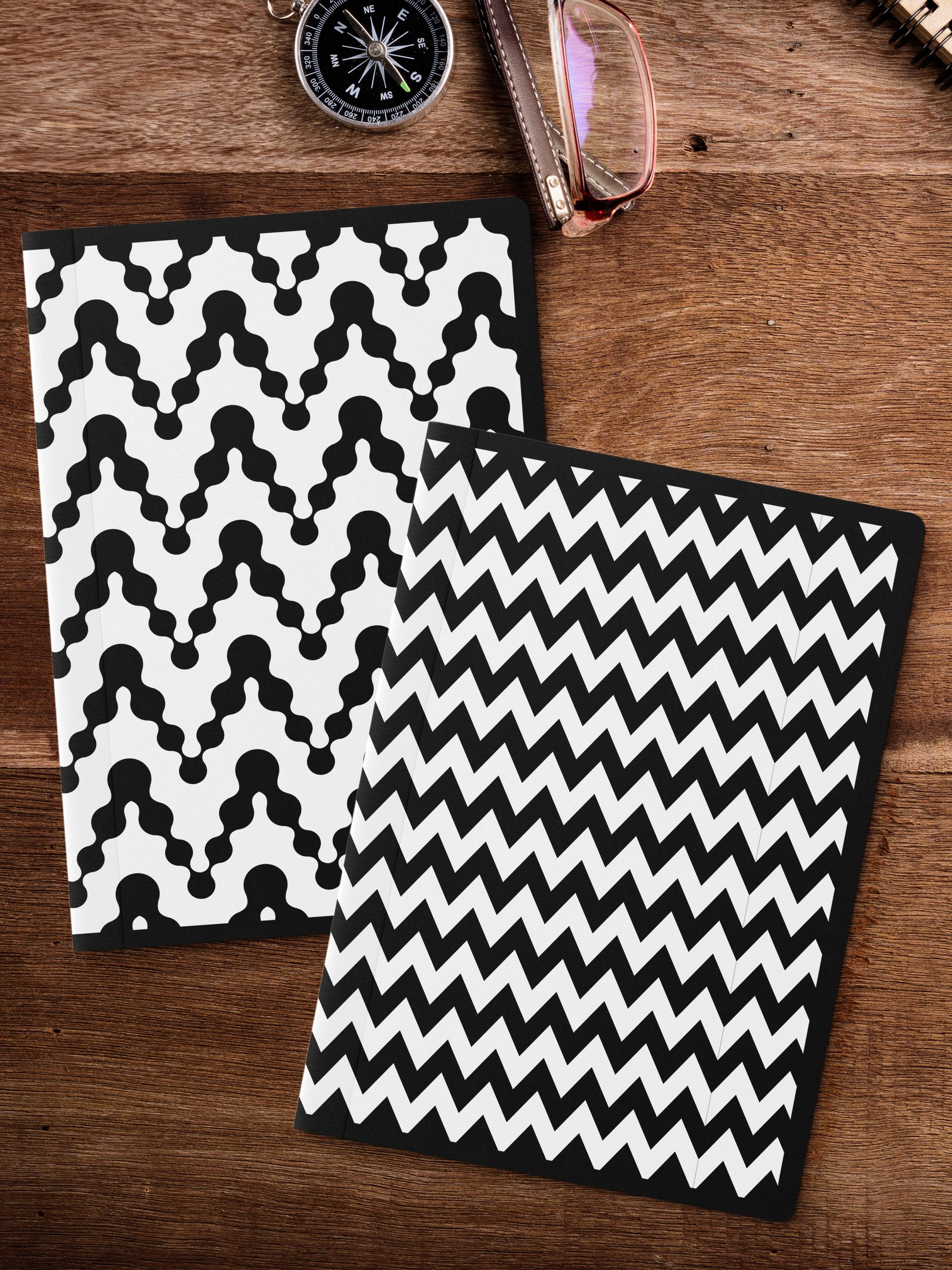 Çizgisiz Defter Seti, 2 Adet Geometrik Desenli Notebook, Not Defteri, Anı Defteri, 64 Sayfa Orta Boy