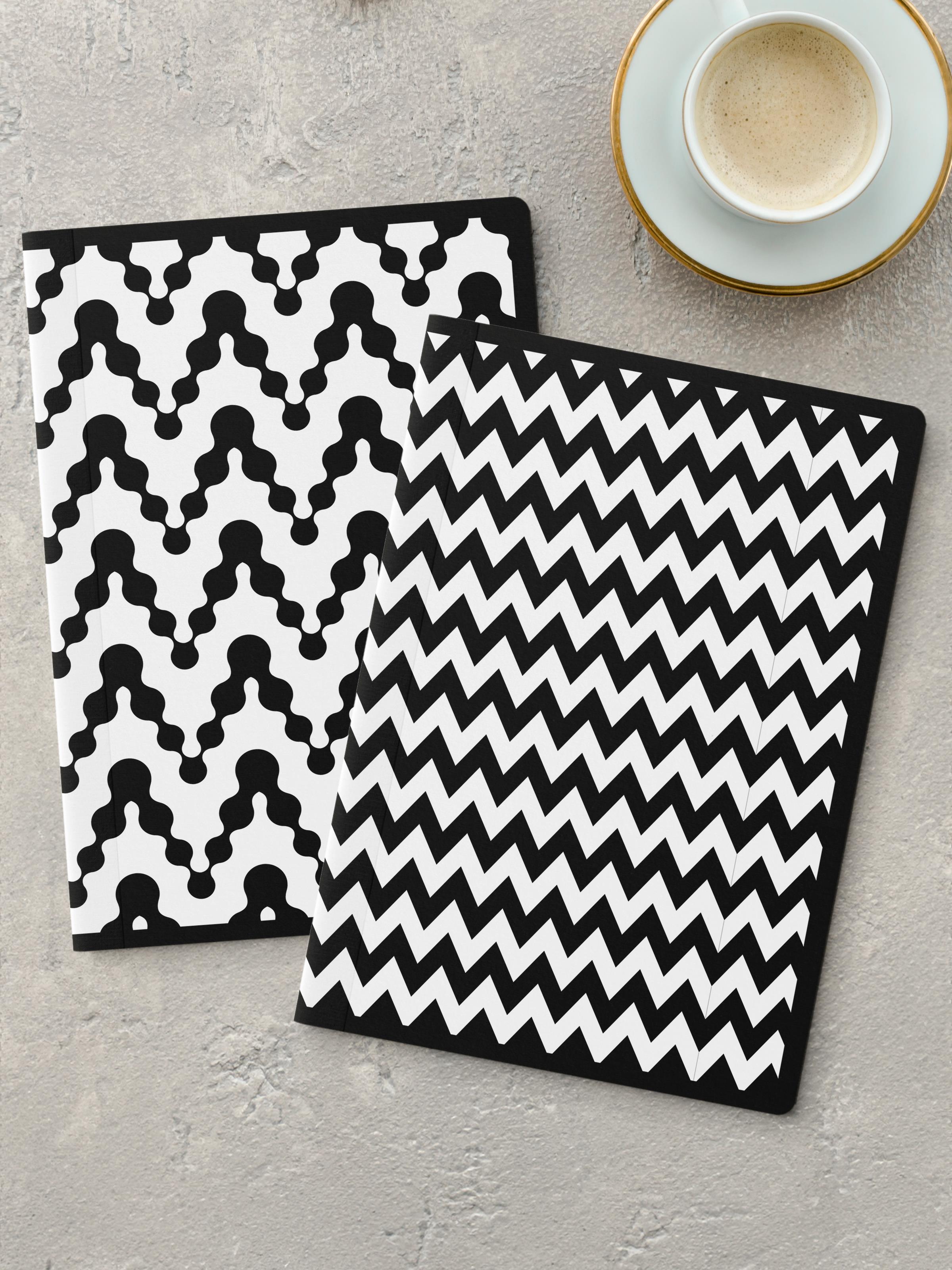 Çizgisiz Defter Seti, 2 Adet Geometrik Desenli Notebook, Not Defteri, Anı Defteri, 64 Sayfa Orta Boy