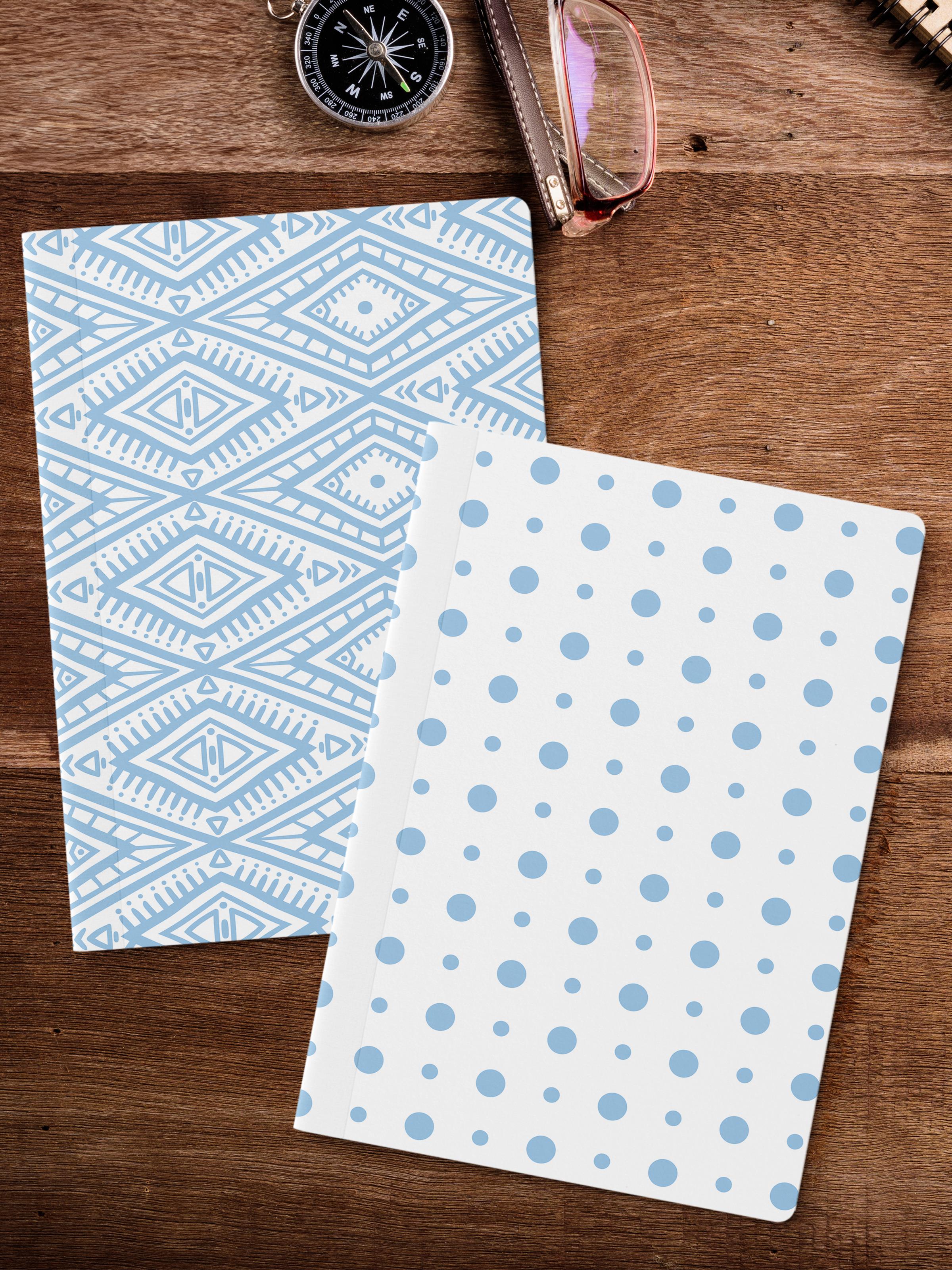 Çizgisiz Defter Seti, 2 Adet Geometrik Desenli Notebook, Not Defteri, Anı Defteri, 64 Sayfa Orta Boy