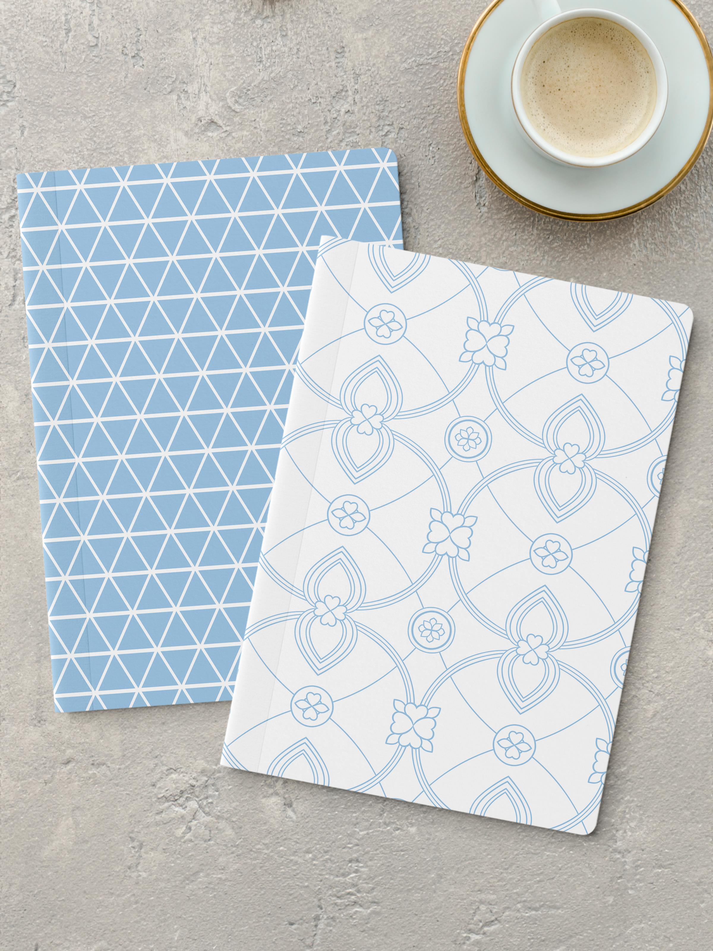 Çizgisiz Defter Seti, 2 Adet Geometrik Desenli Notebook, Not Defteri, Anı Defteri, 64 Sayfa Orta Boy