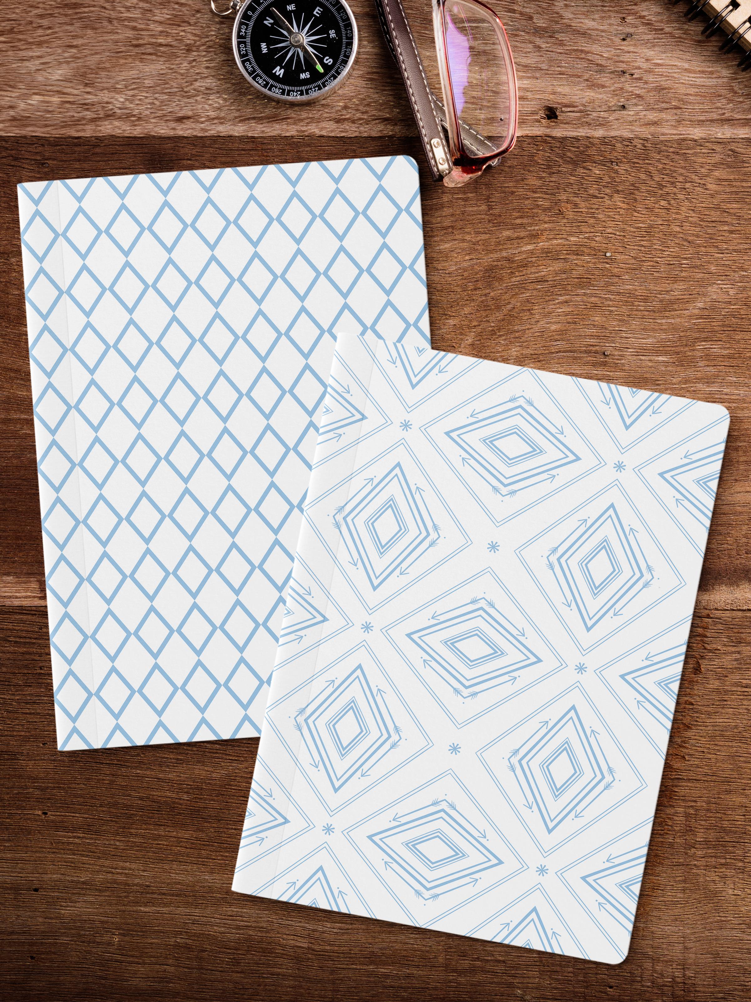 Çizgisiz Defter Seti, 2 Adet Geometrik Desenli Notebook, Not Defteri, Anı Defteri, 64 Sayfa Orta Boy