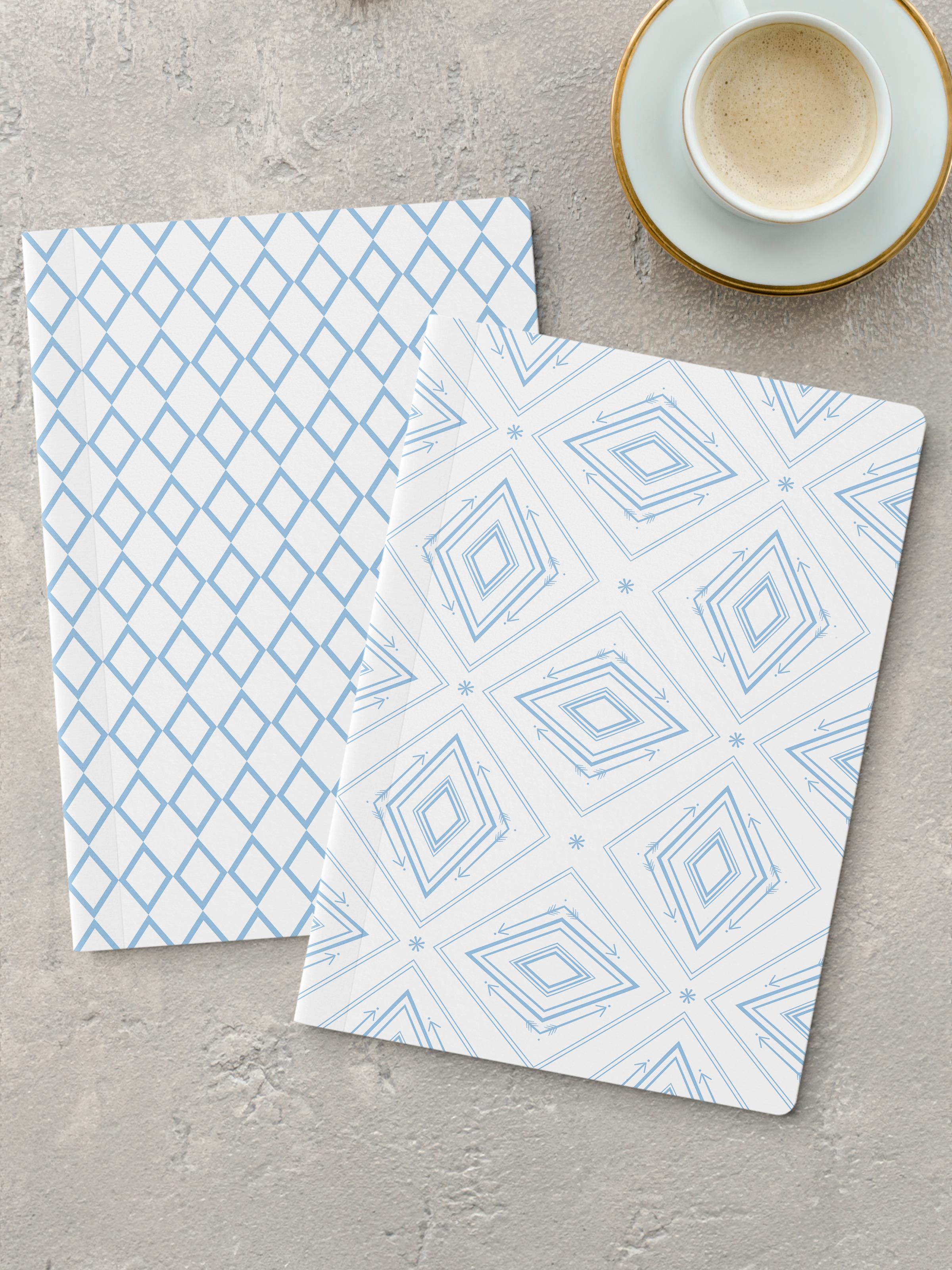 Çizgisiz Defter Seti, 2 Adet Geometrik Desenli Notebook, Not Defteri, Anı Defteri, 64 Sayfa Orta Boy