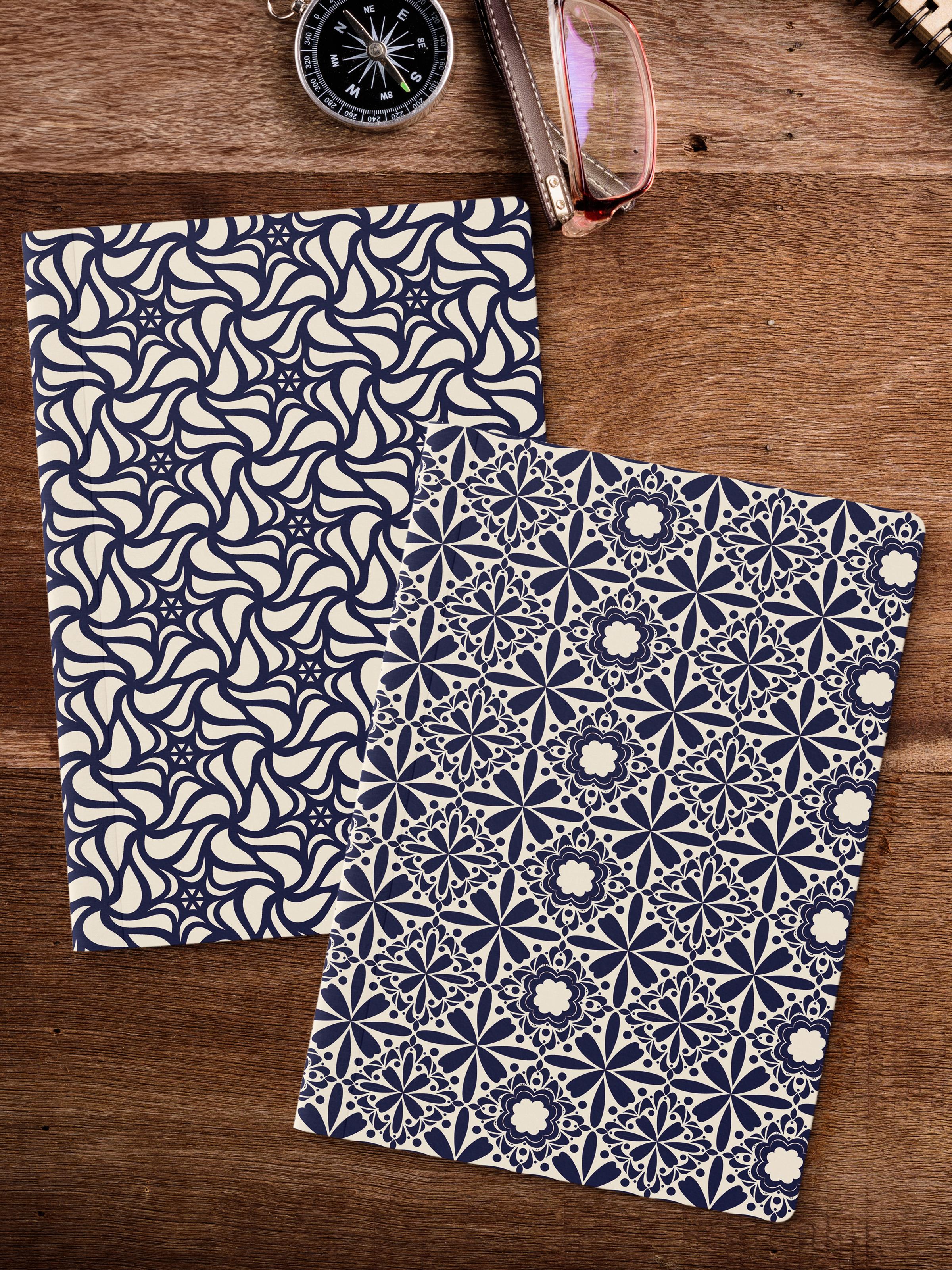 Çizgisiz Defter Seti, 2 Adet Geometrik Desenli Notebook, Not Defteri, Anı Defteri, 64 Sayfa Orta Boy
