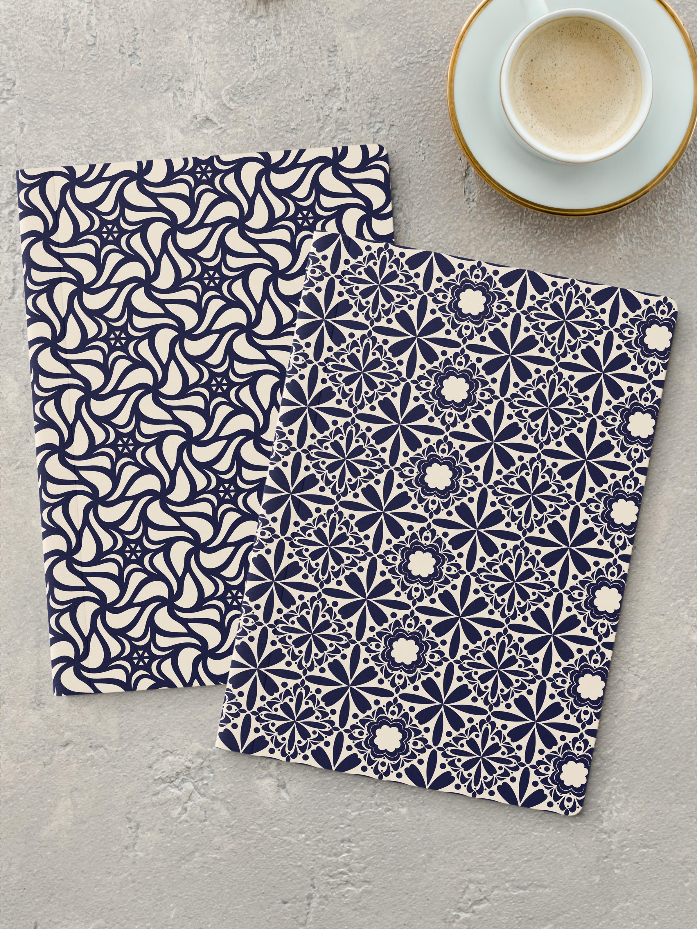 Çizgisiz Defter Seti, 2 Adet Geometrik Desenli Notebook, Not Defteri, Anı Defteri, 64 Sayfa Orta Boy