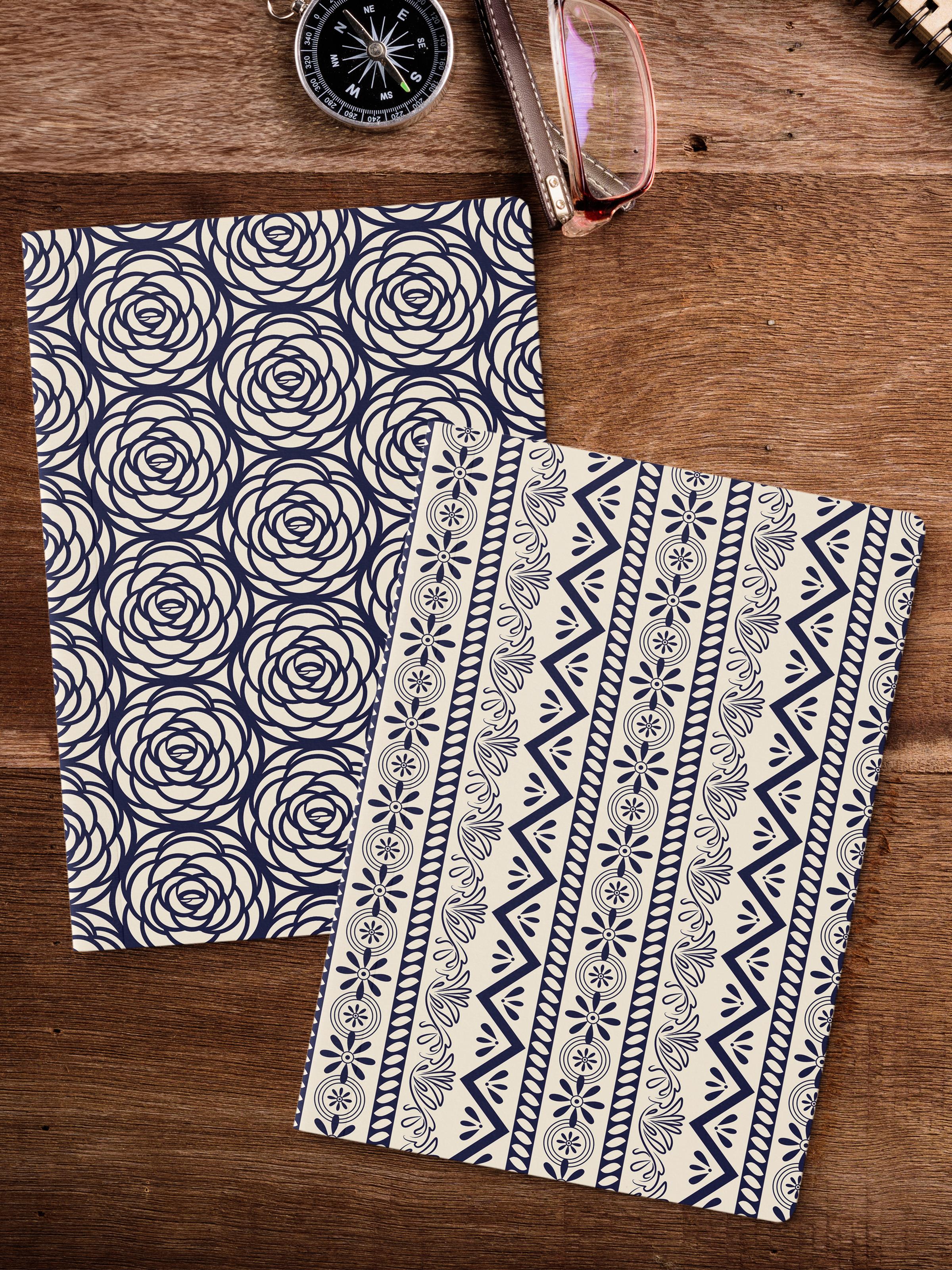 Çizgisiz Defter Seti, 2 Adet Geometrik Desenli Notebook, Not Defteri, Anı Defteri, 64 Sayfa Orta Boy