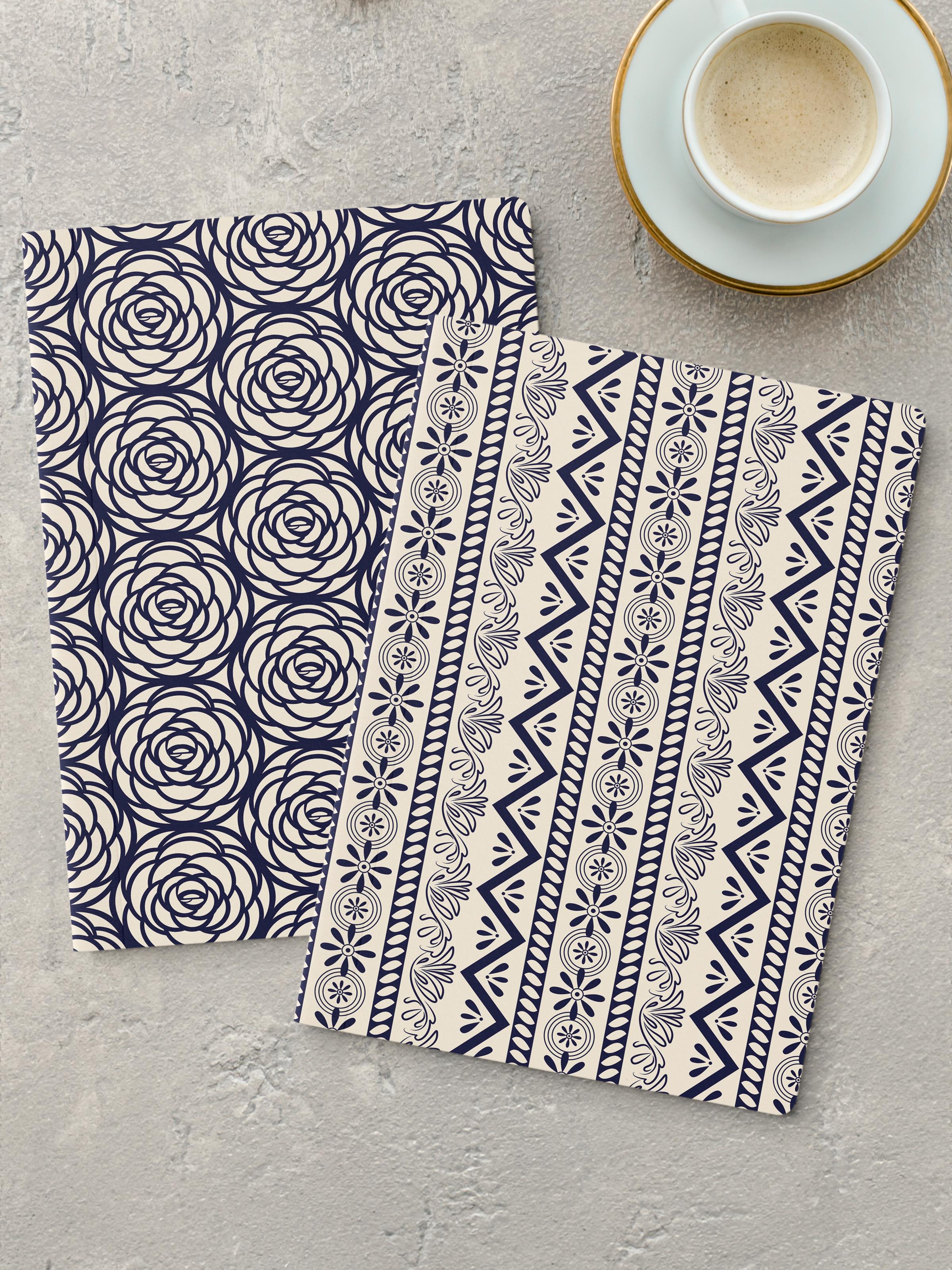 Çizgisiz Defter Seti, 2 Adet Geometrik Desenli Notebook, Not Defteri, Anı Defteri, 64 Sayfa Orta Boy