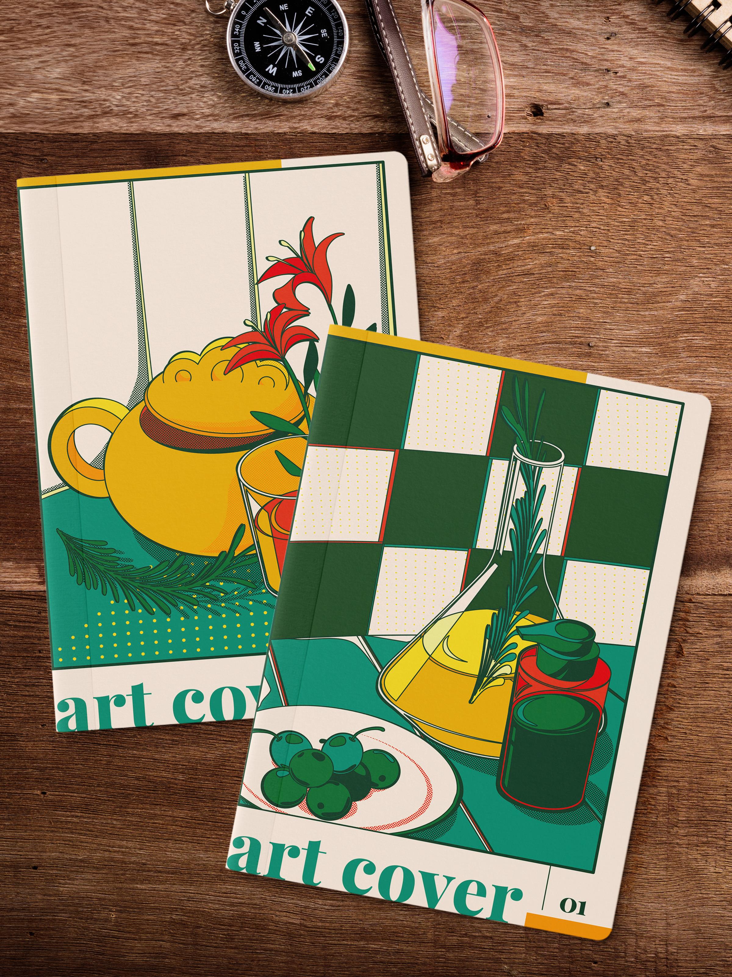 Çizgisiz Defter Seti, 2 Adet Vintage Desenli Notebook, Not Defteri, Anı Defteri, 64 Sayfa Orta Boy