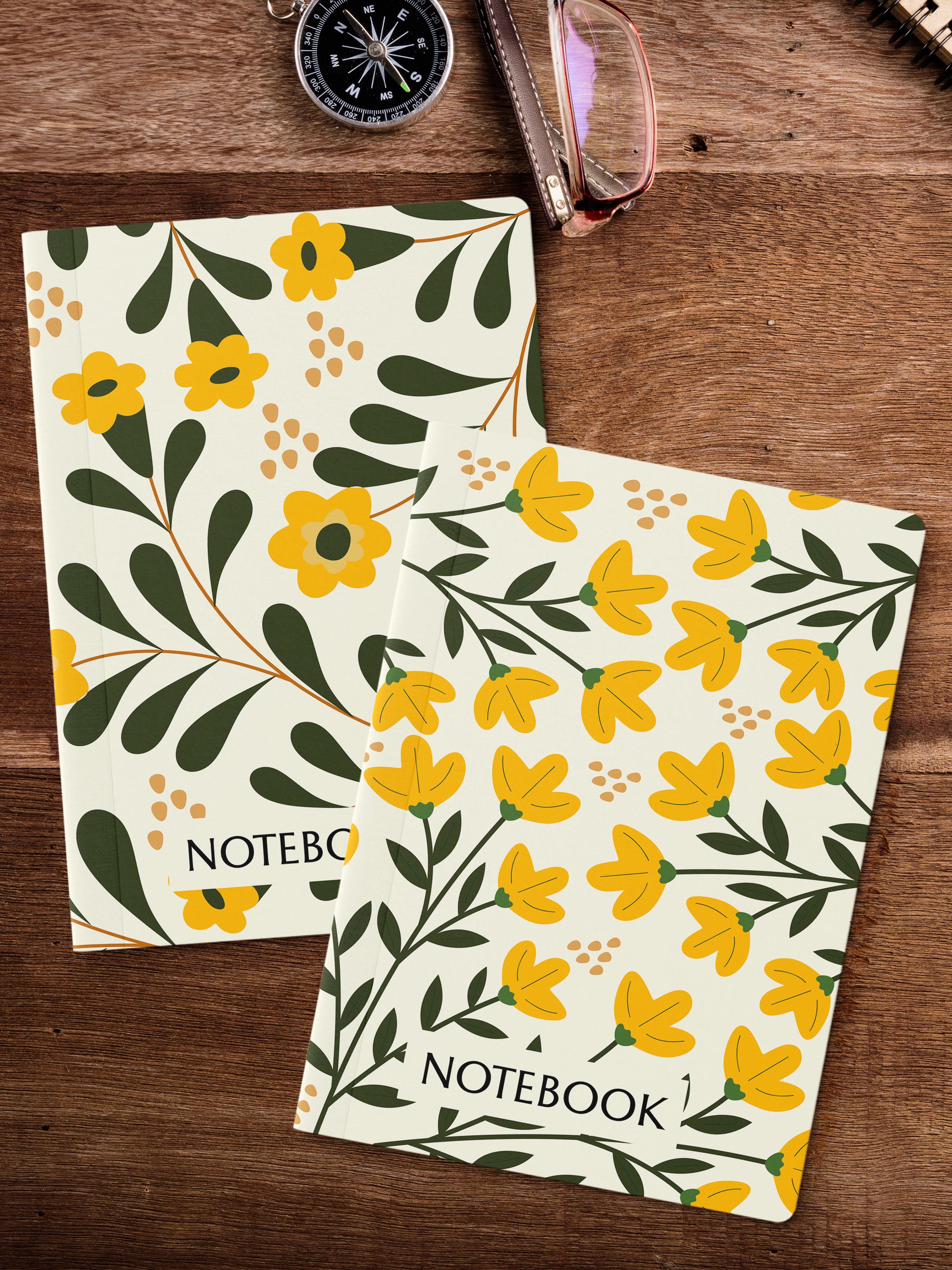 Çizgisiz Defter Seti, 2 Adet Vintage Desenli Notebook, Not Defteri, Anı Defteri, 64 Sayfa Orta Boy