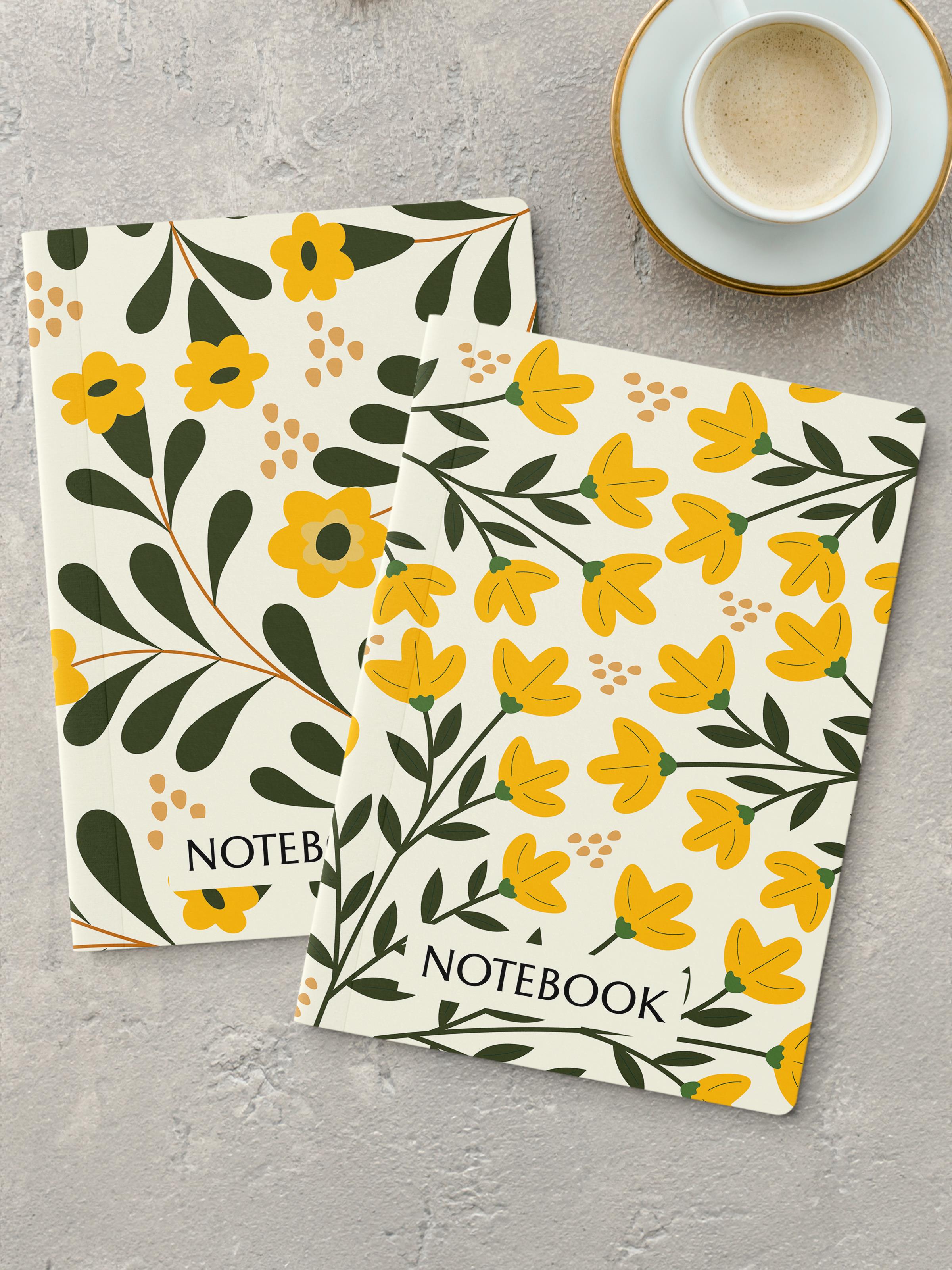 Çizgisiz Defter Seti, 2 Adet Vintage Desenli Notebook, Not Defteri, Anı Defteri, 64 Sayfa Orta Boy