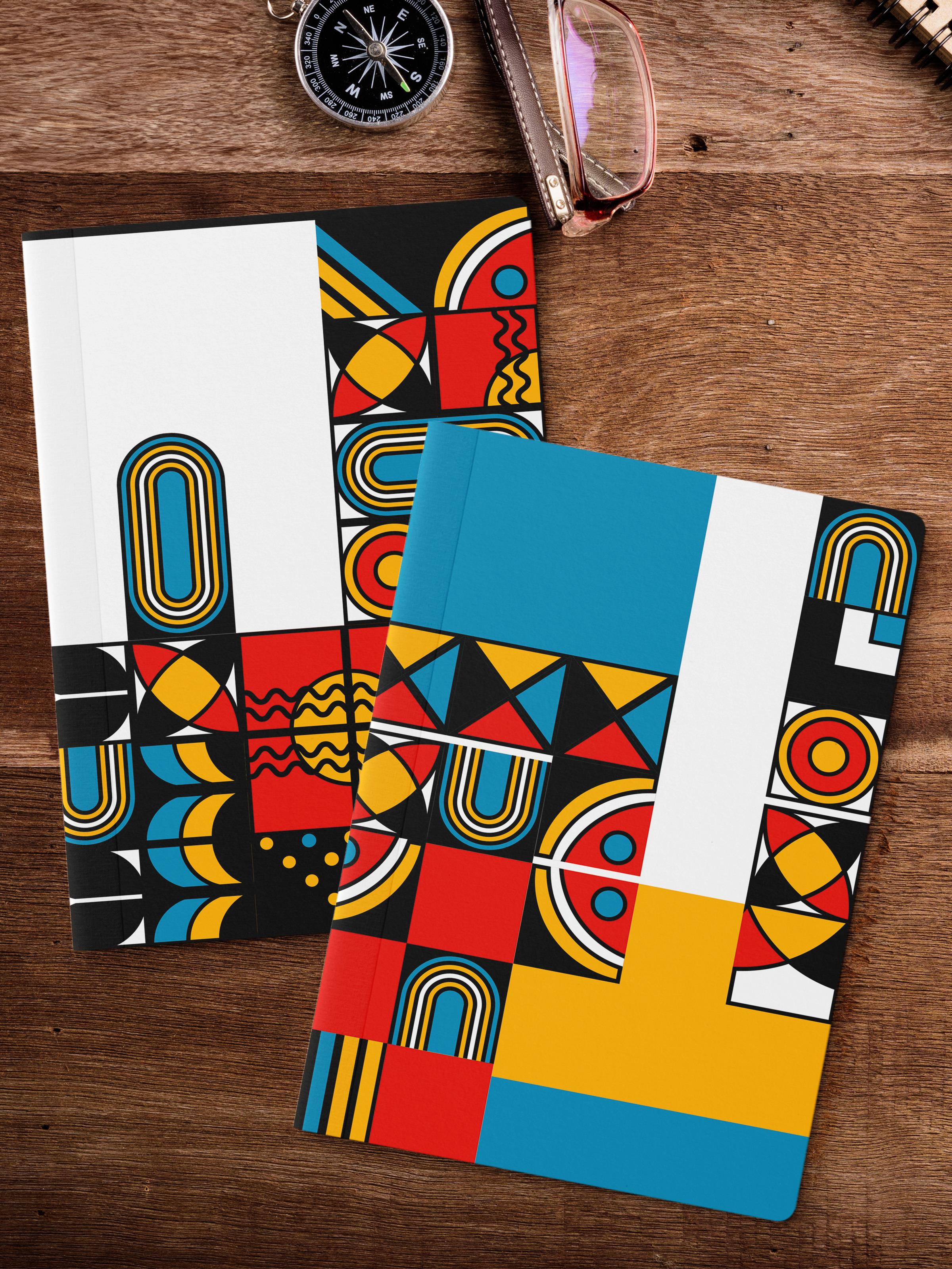 Çizgisiz Defter Seti, 2 Adet Vintage Desenli Notebook, Not Defteri, Anı Defteri, 64 Sayfa Orta Boy