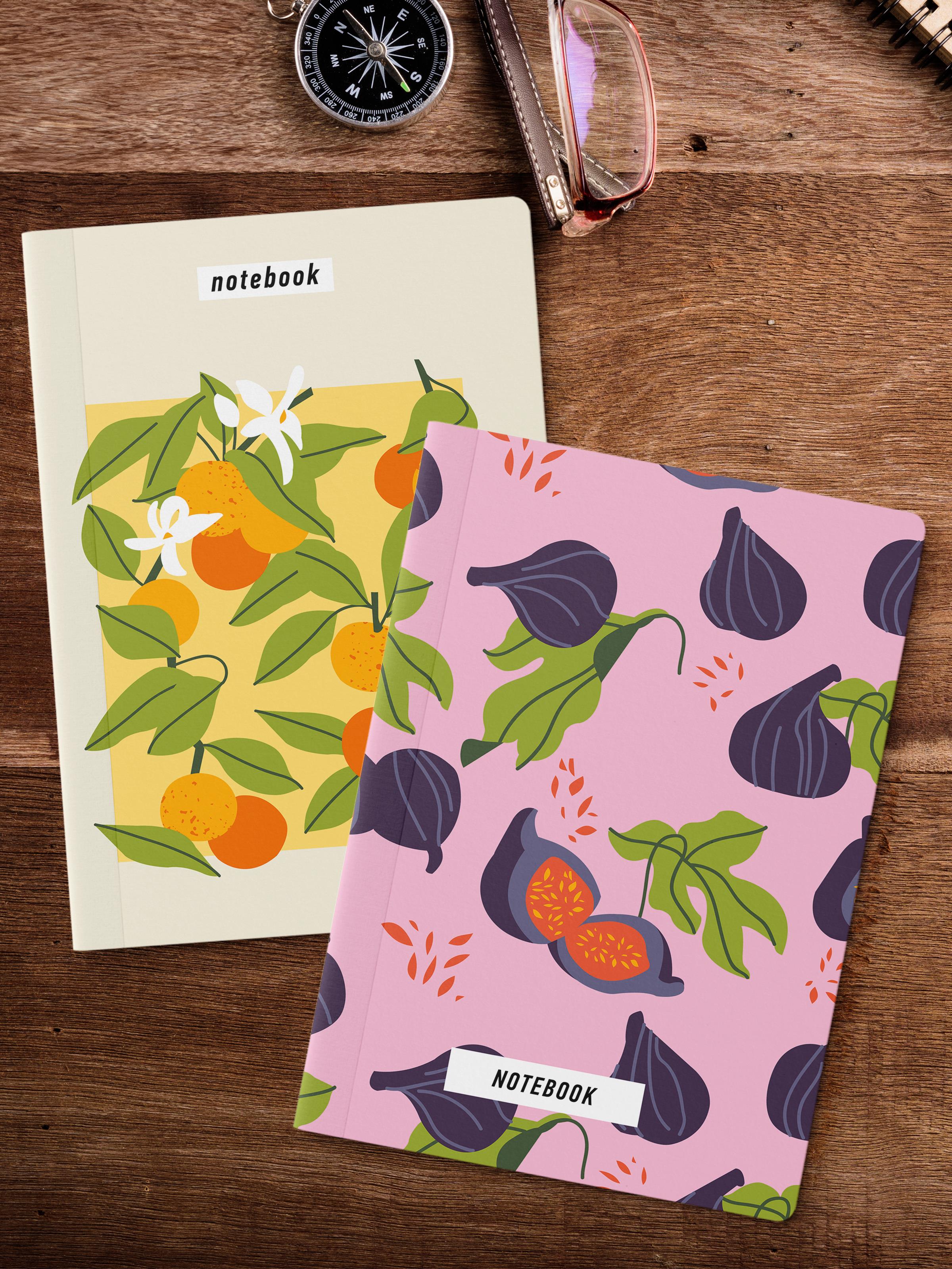 Çizgisiz Defter Seti, 2 Adet Vintage Desenli Notebook, Not Defteri, Anı Defteri, 64 Sayfa Orta Boy