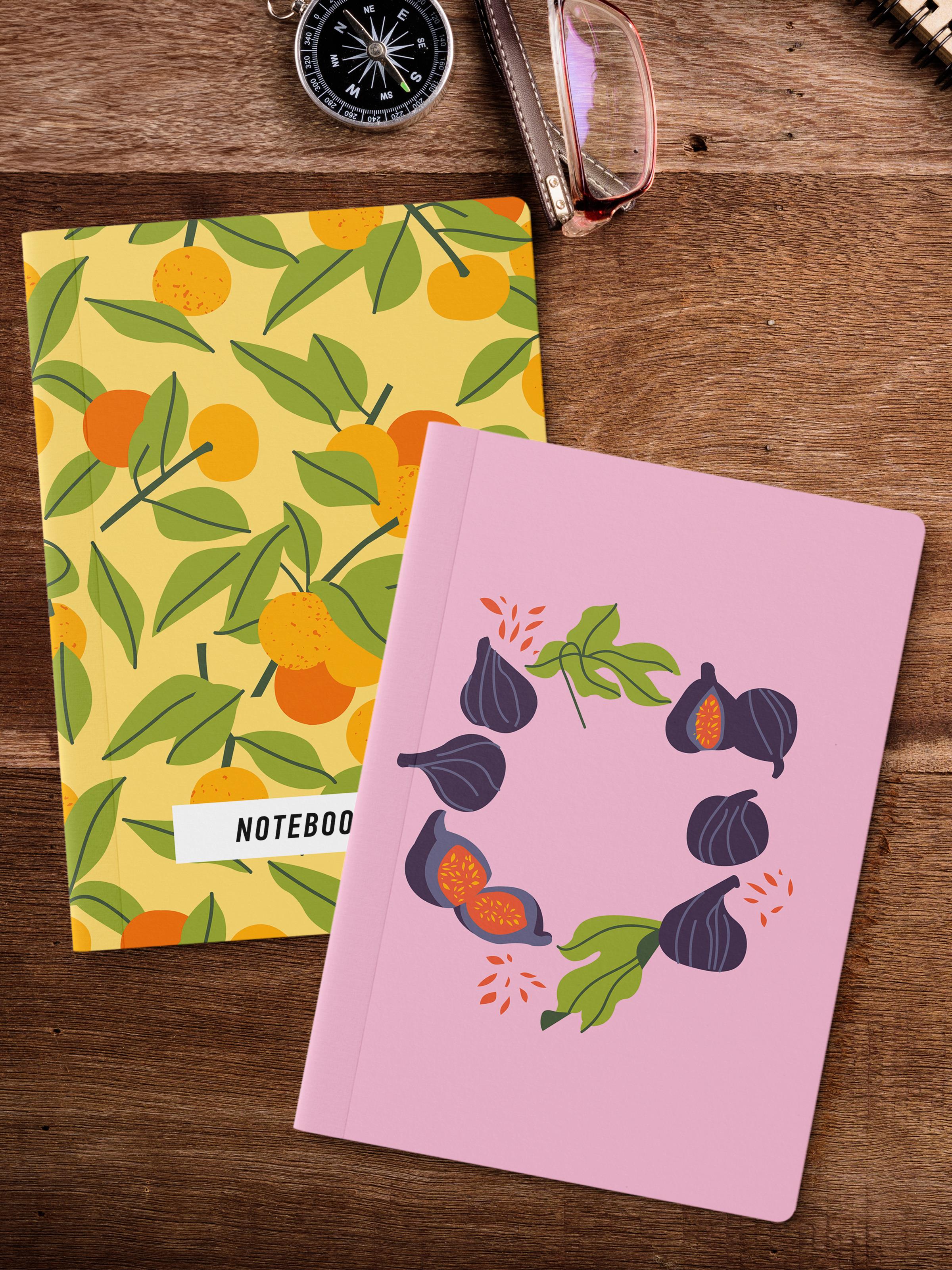 Çizgisiz Defter Seti, 2 Adet Vintage Desenli Notebook, Not Defteri, Anı Defteri, 64 Sayfa Orta Boy