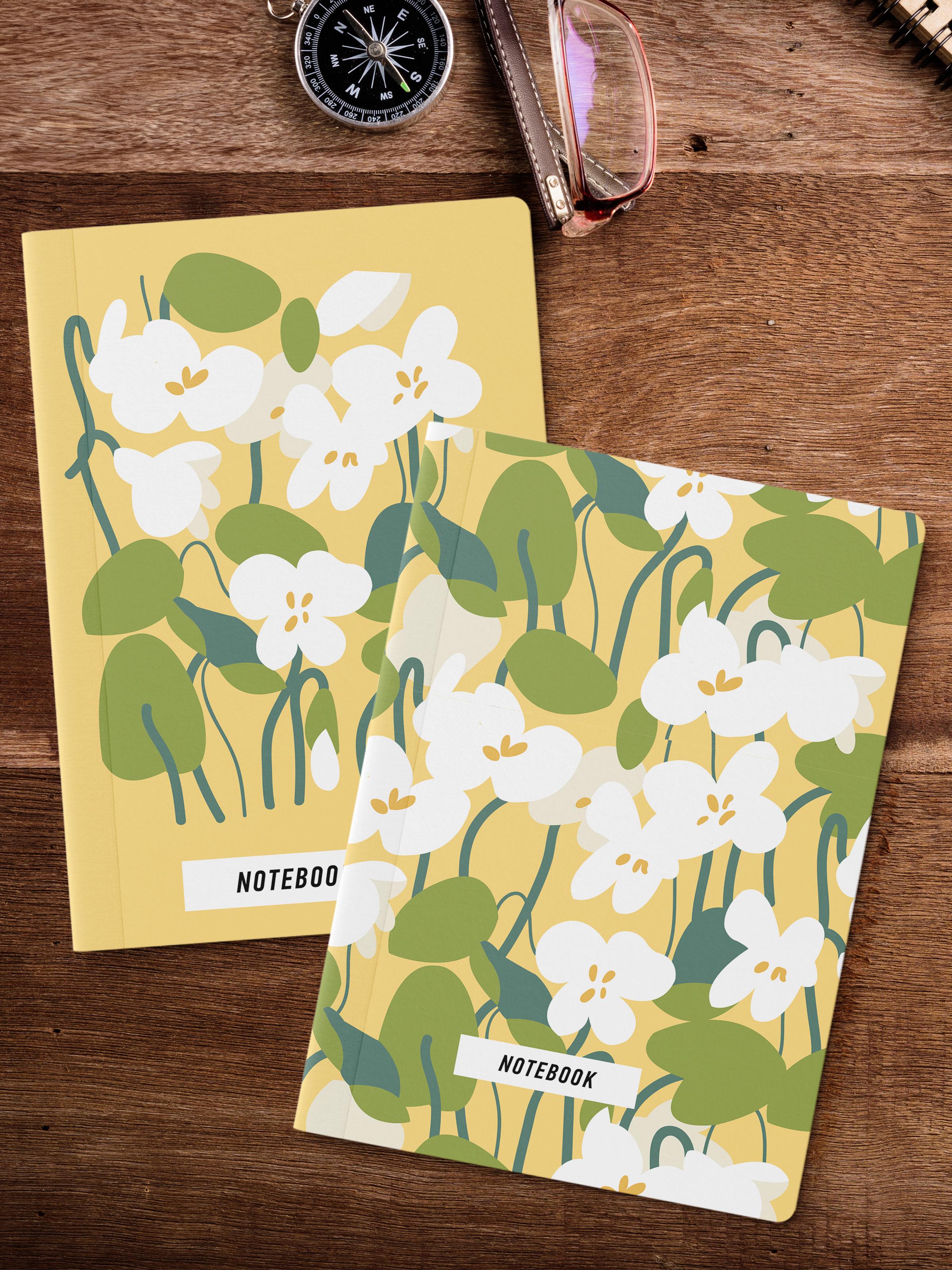 Çizgisiz Defter Seti, 2 Adet Vintage Desenli Notebook, Not Defteri, Anı Defteri, 64 Sayfa Orta Boy