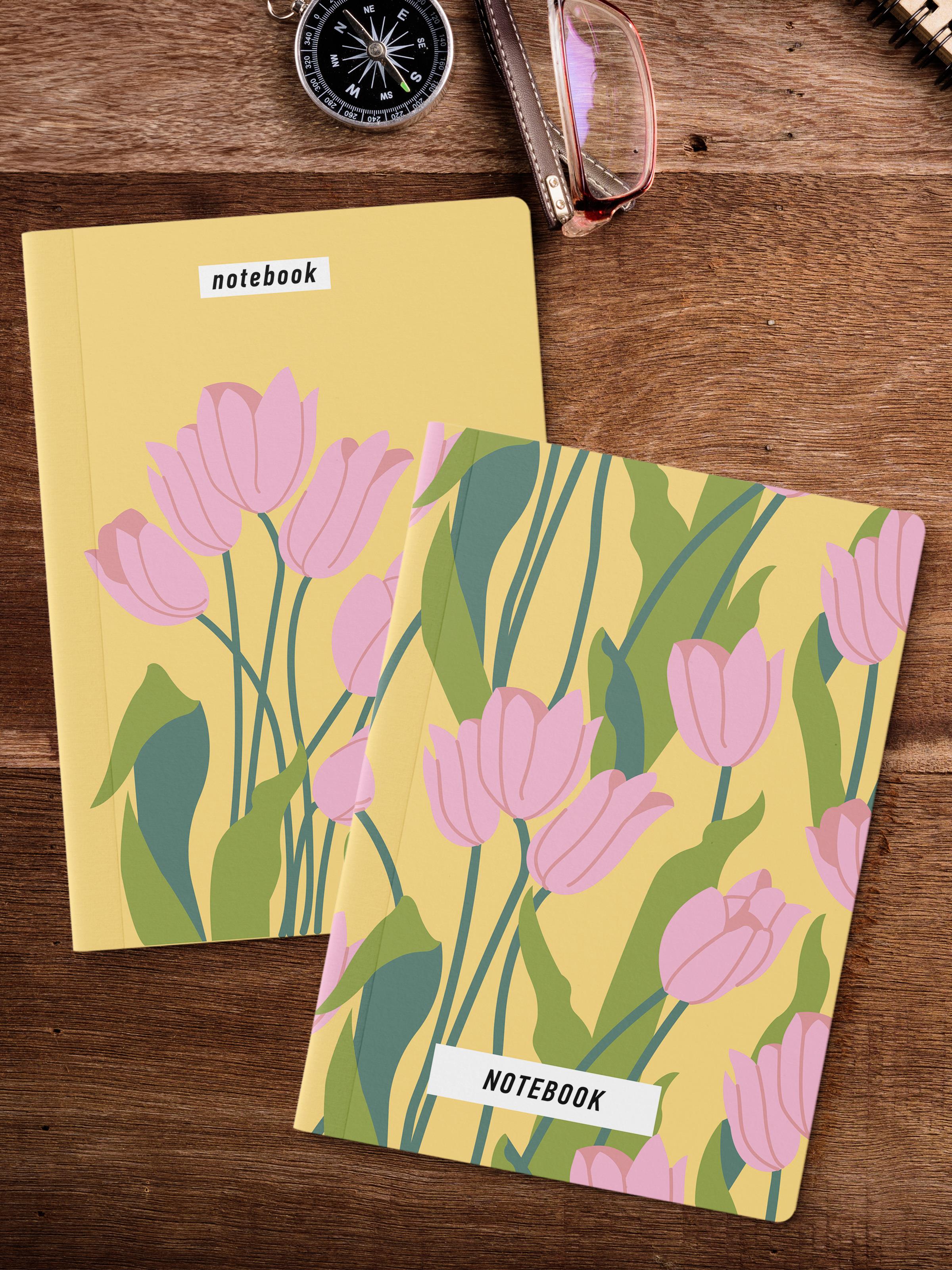 Çizgisiz Defter Seti, 2 Adet Vintage Desenli Notebook, Not Defteri, Anı Defteri, 64 Sayfa Orta Boy