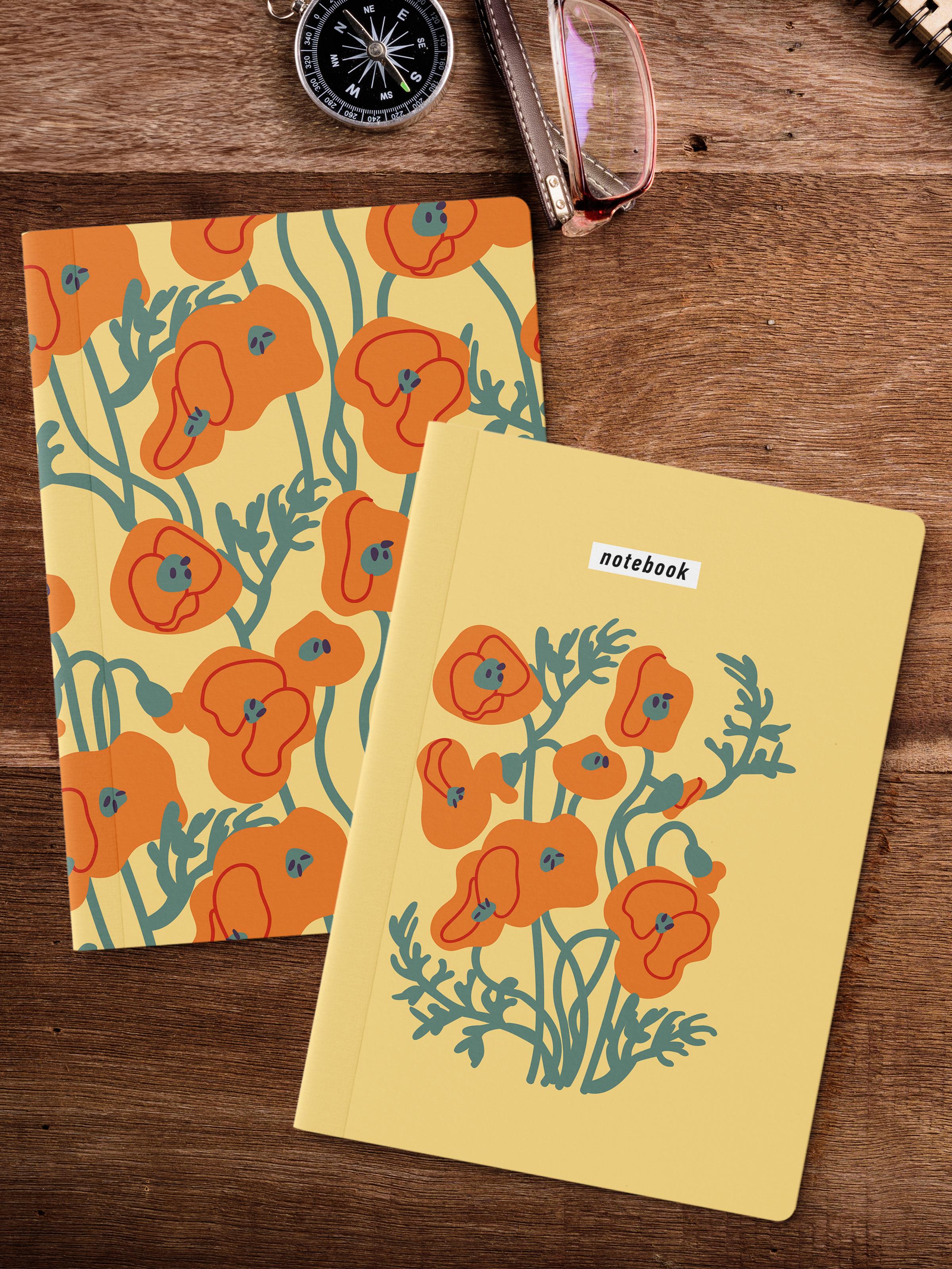 Çizgisiz Defter Seti, 2 Adet Vintage Desenli Notebook, Not Defteri, Anı Defteri, 64 Sayfa Orta Boy