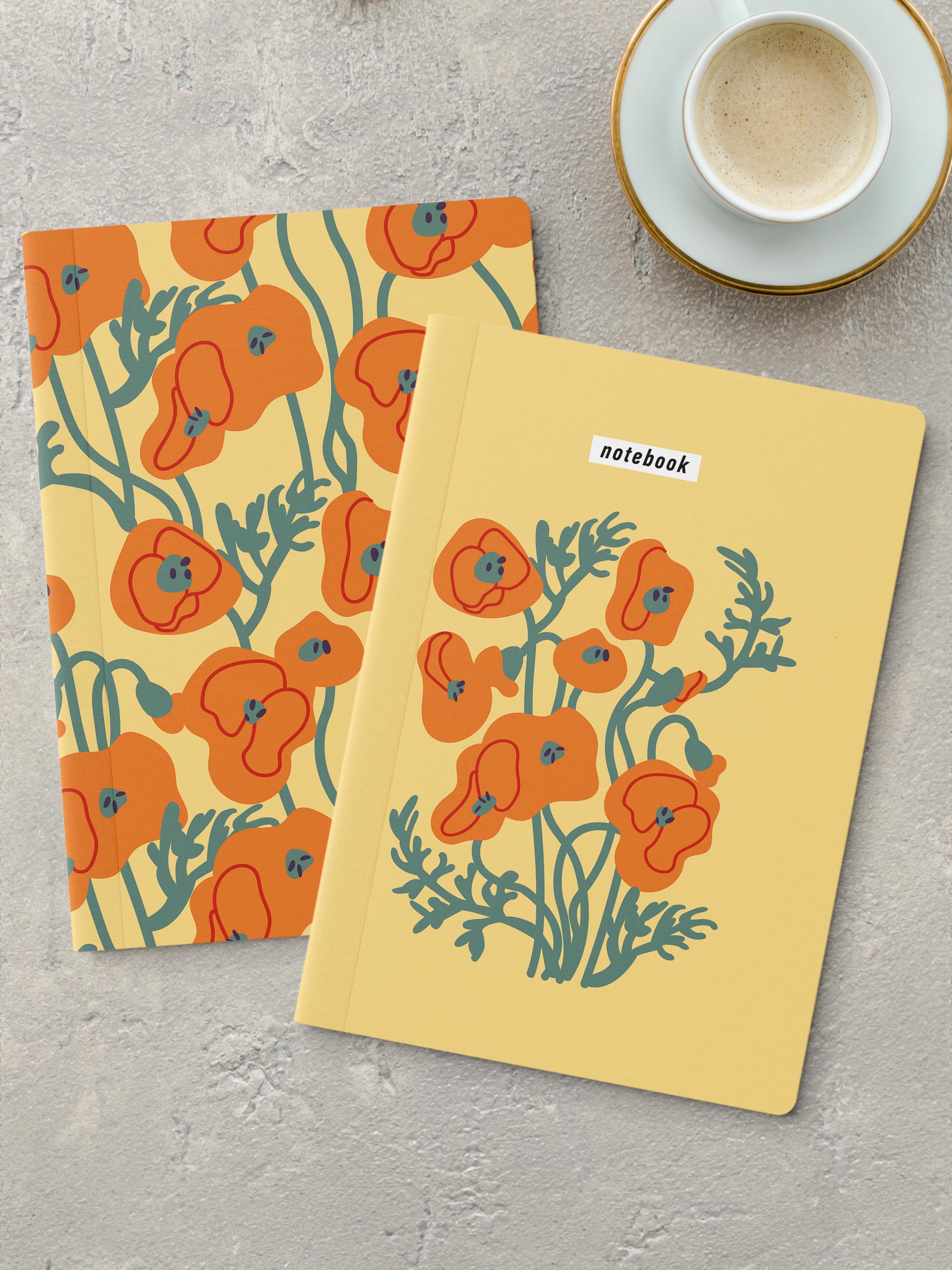 Çizgisiz Defter Seti, 2 Adet Vintage Desenli Notebook, Not Defteri, Anı Defteri, 64 Sayfa Orta Boy