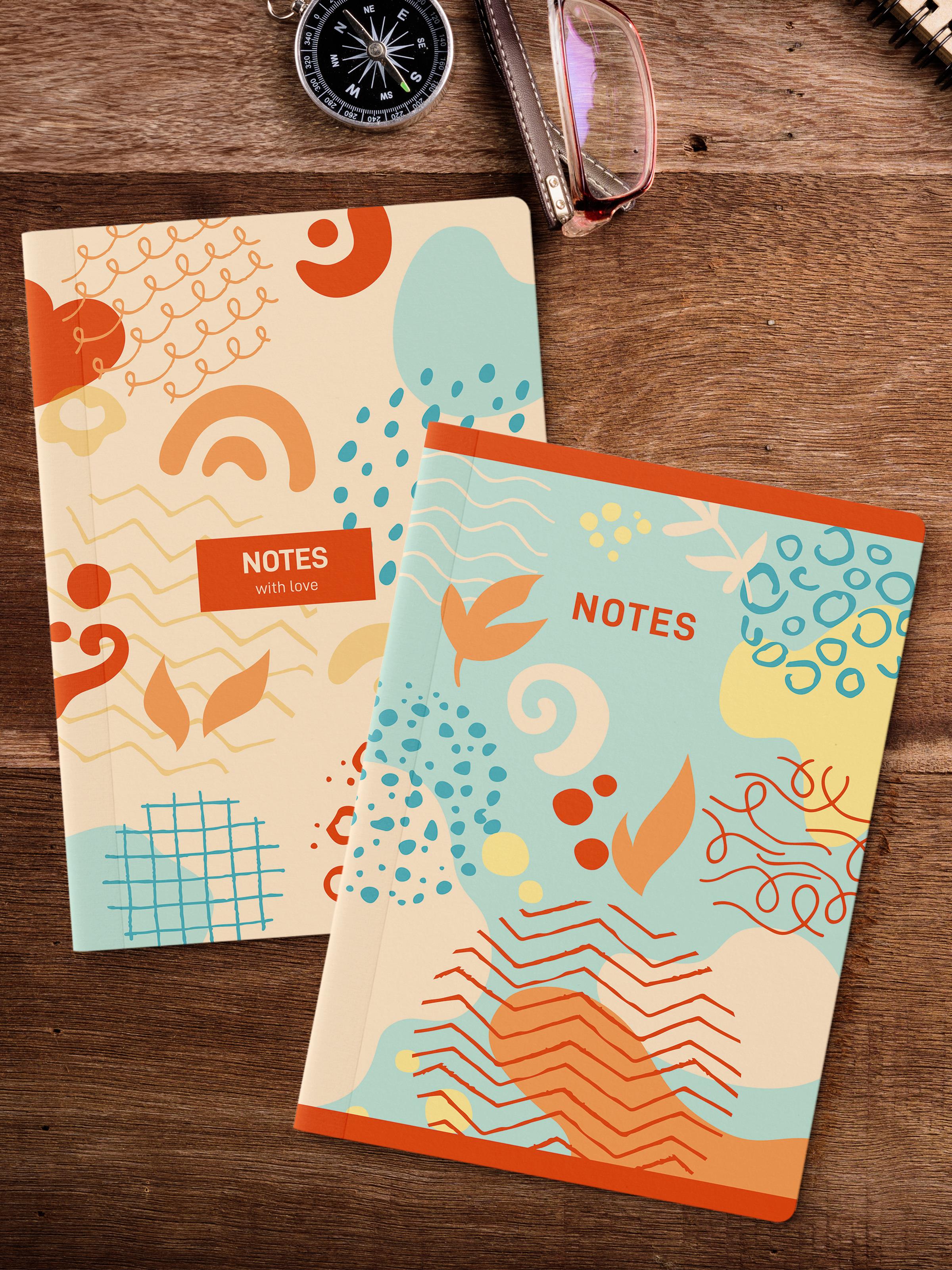 Çizgisiz Defter Seti, 2 Adet Vintage Desenli Notebook, Not Defteri, Anı Defteri, 64 Sayfa Orta Boy