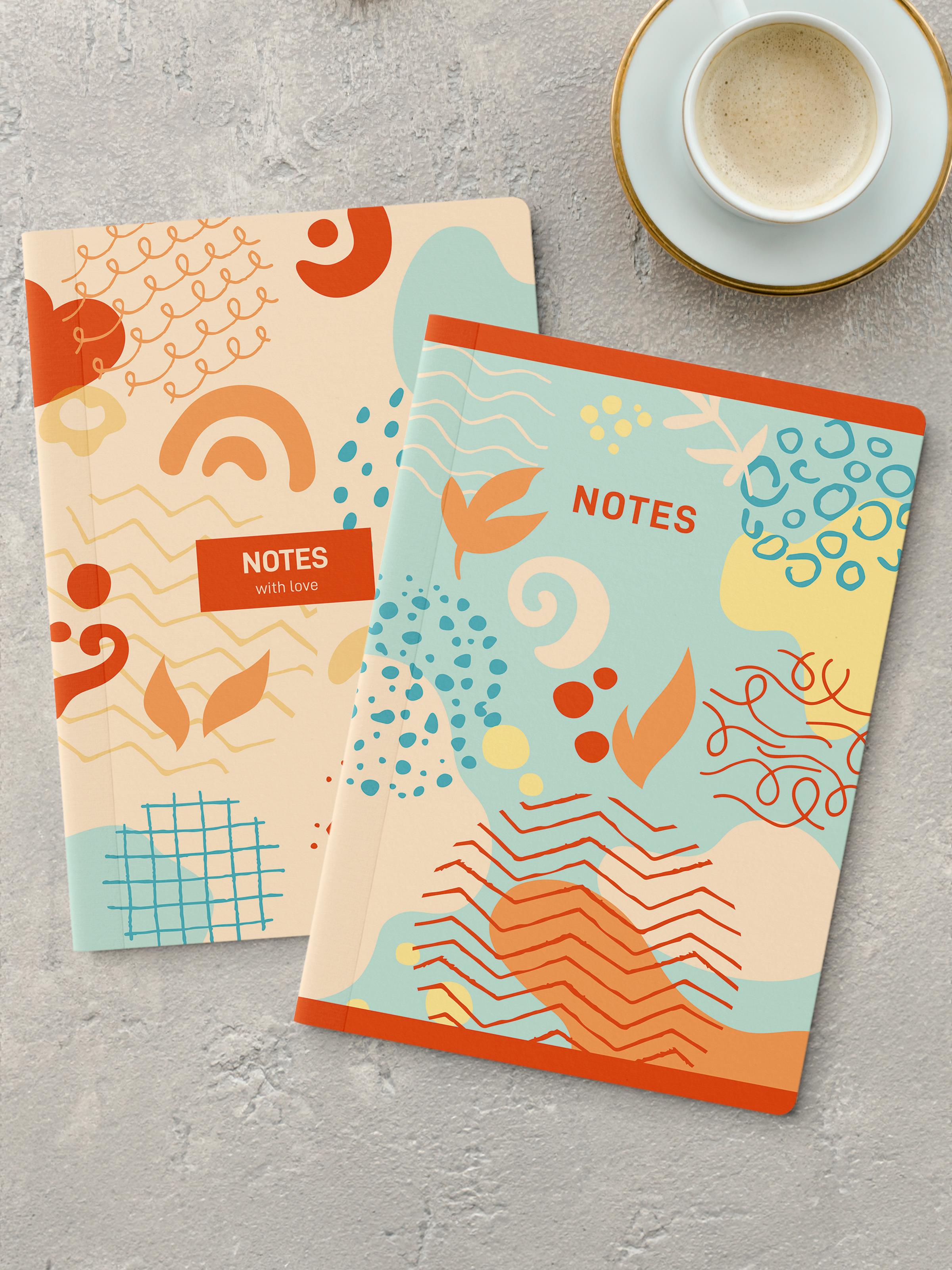 Çizgisiz Defter Seti, 2 Adet Vintage Desenli Notebook, Not Defteri, Anı Defteri, 64 Sayfa Orta Boy