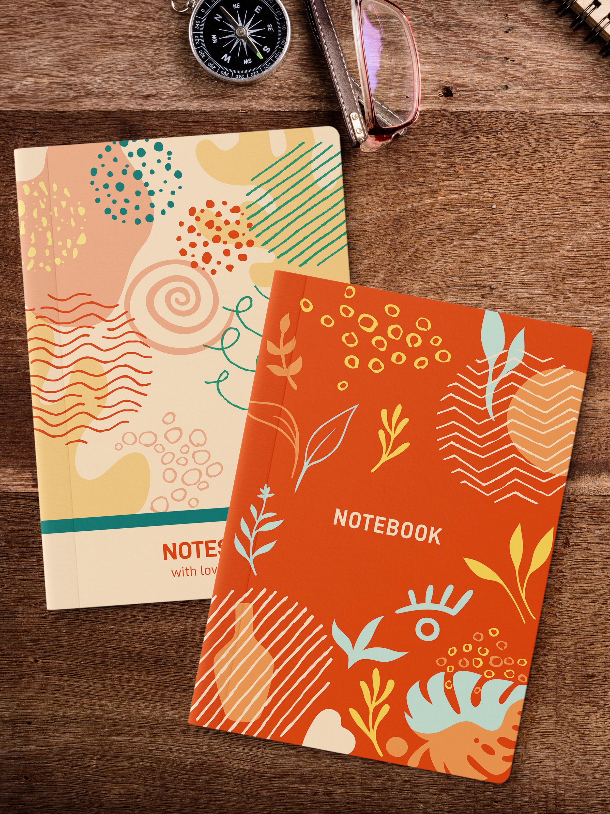 Çizgisiz Defter Seti, 2 Adet Vintage Desenli Notebook, Not Defteri, Anı Defteri, 64 Sayfa Orta Boy