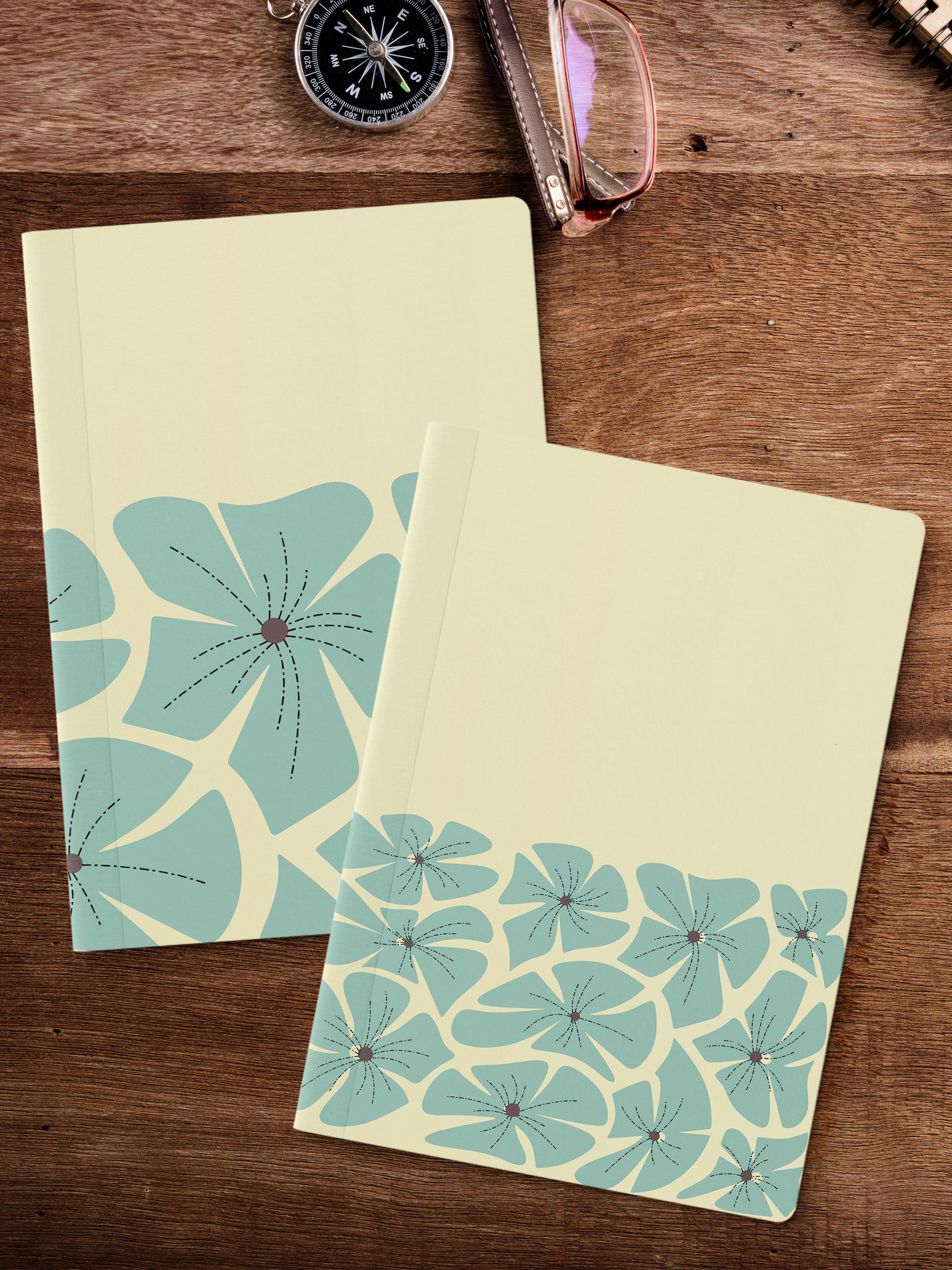 Çizgisiz Defter Seti, 2 Adet Vintage Desenli Notebook, Not Defteri, Anı Defteri, 64 Sayfa Orta Boy