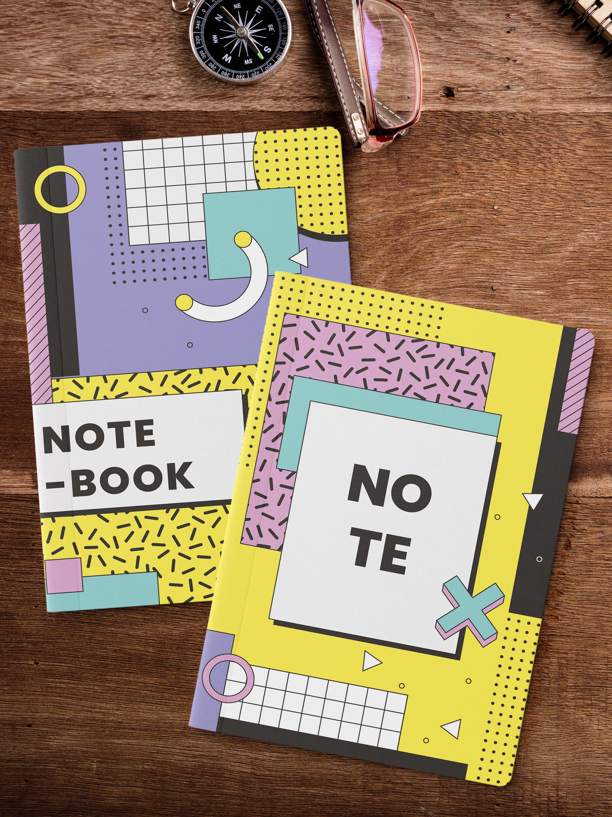 Çizgisiz Defter Seti, 2 Adet Vintage Desenli Notebook, Not Defteri, Anı Defteri, 64 Sayfa Orta Boy