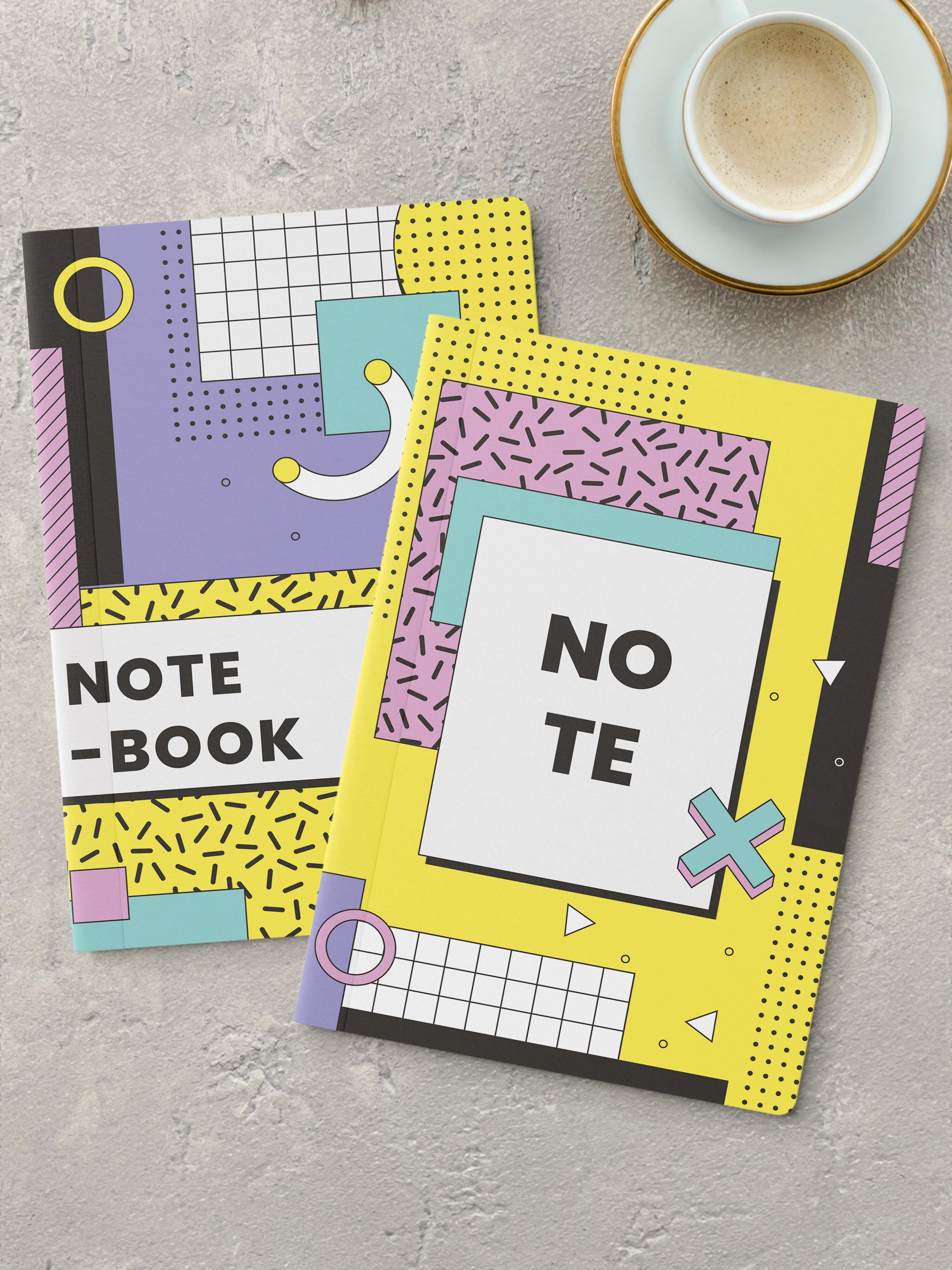 Çizgisiz Defter Seti, 2 Adet Vintage Desenli Notebook, Not Defteri, Anı Defteri, 64 Sayfa Orta Boy