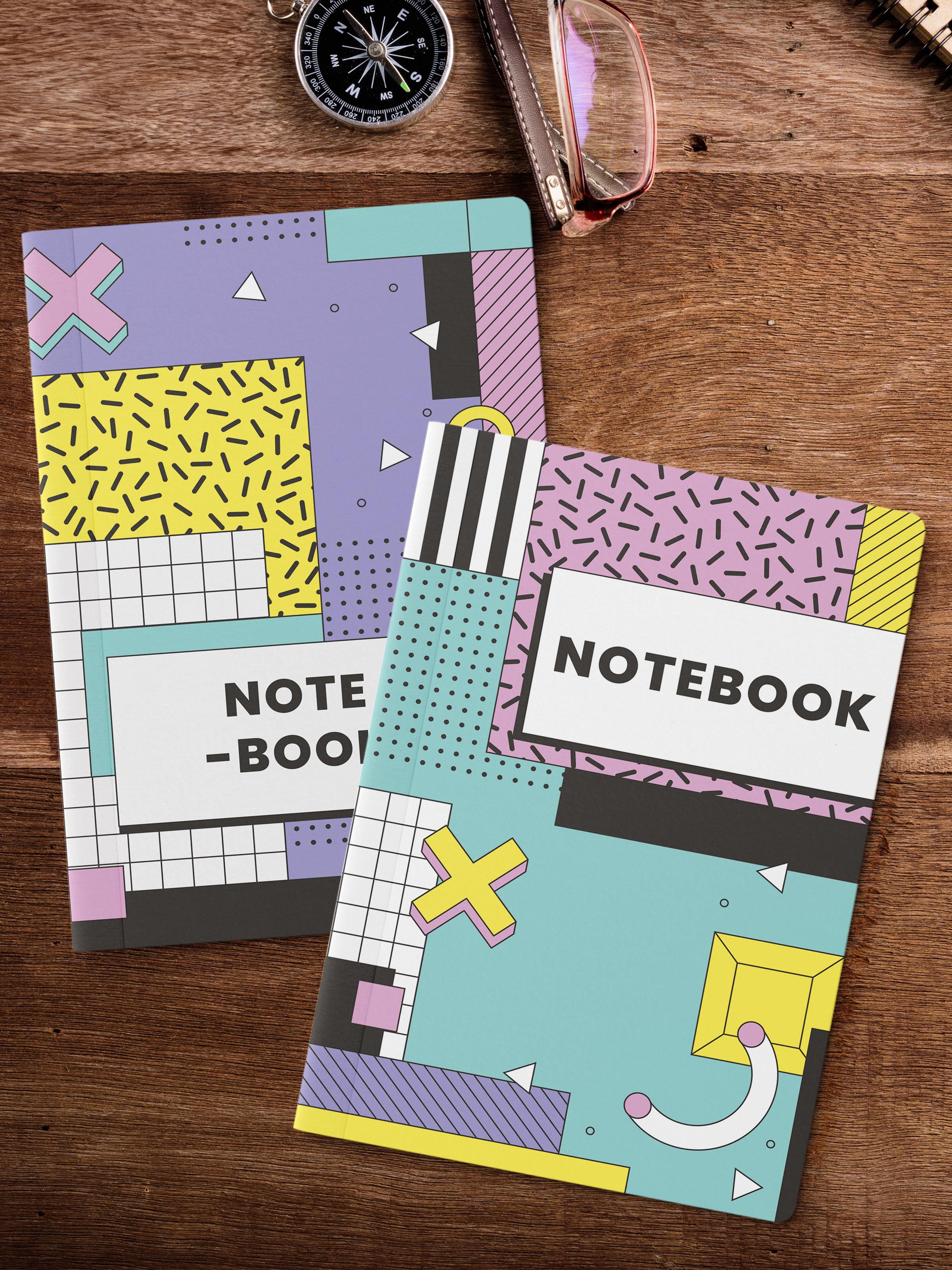 Çizgisiz Defter Seti, 2 Adet Vintage Desenli Notebook, Not Defteri, Anı Defteri, 64 Sayfa Orta Boy