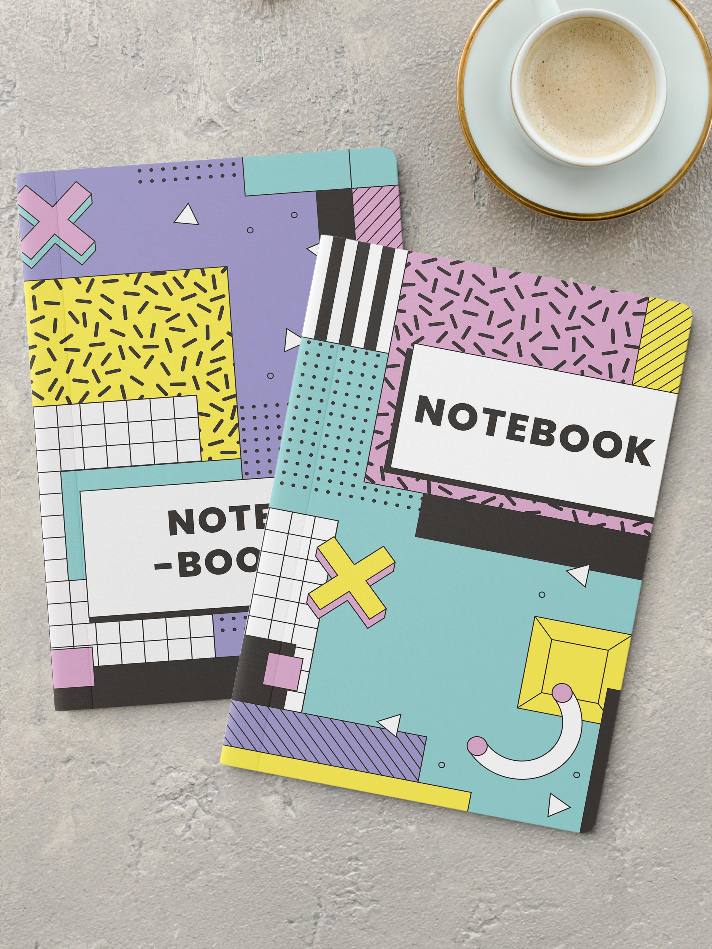 Çizgisiz Defter Seti, 2 Adet Vintage Desenli Notebook, Not Defteri, Anı Defteri, 64 Sayfa Orta Boy