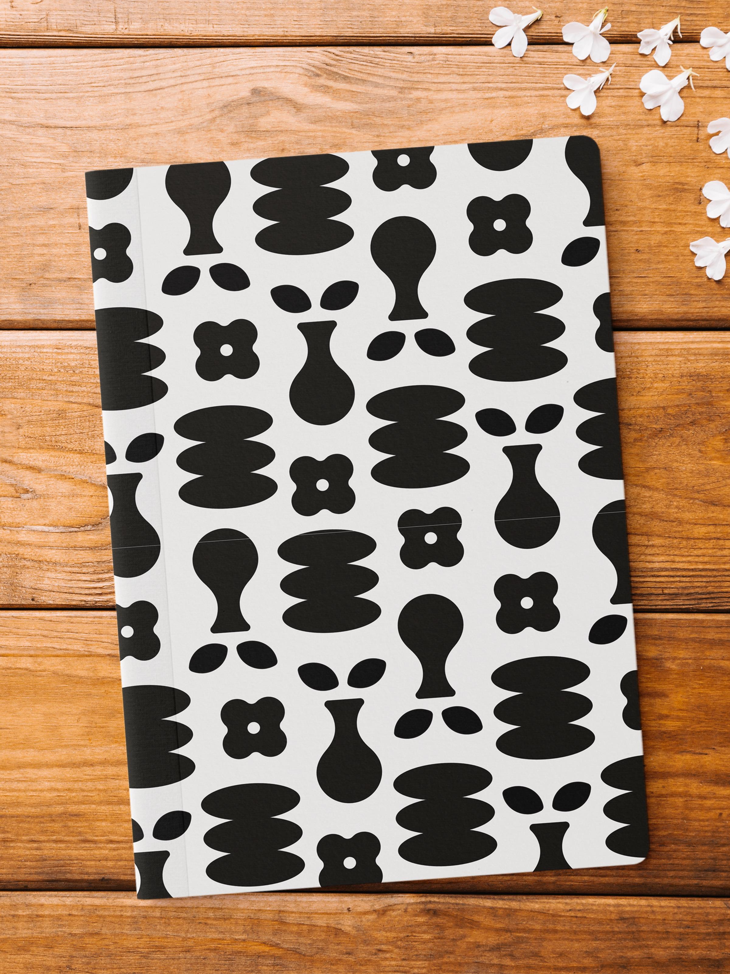 Çizgisiz Defter, Siyah ve Desenli Notebook, Not Defteri, Akıl ve Anı Defteri, 64 Sayfa, 14*21cm