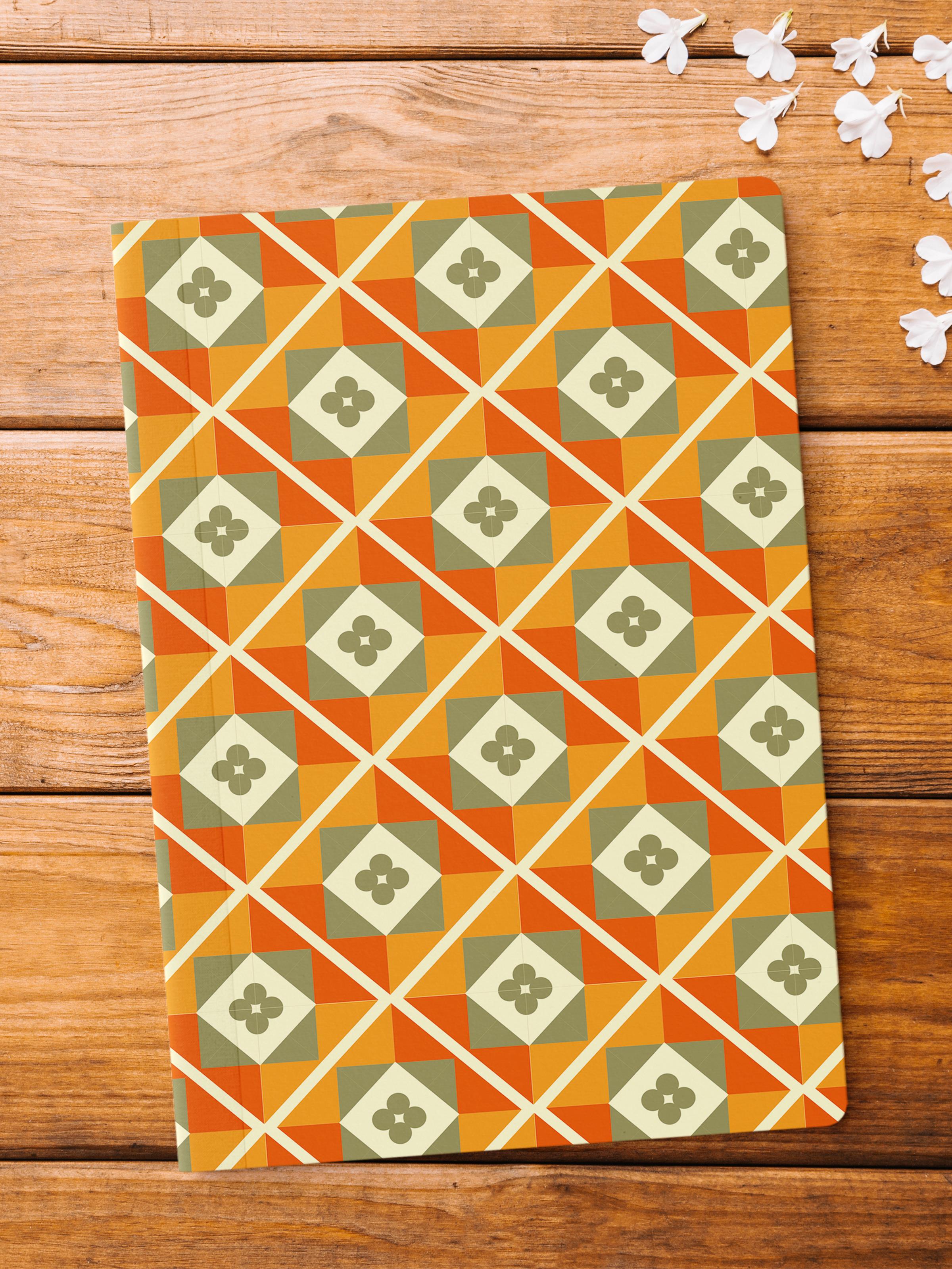 Çizgisiz Defter, Turuncu Desenli Notebook, Not Defteri, Akıl ve Anı Defteri, 64 Sayfa, 14*21cm