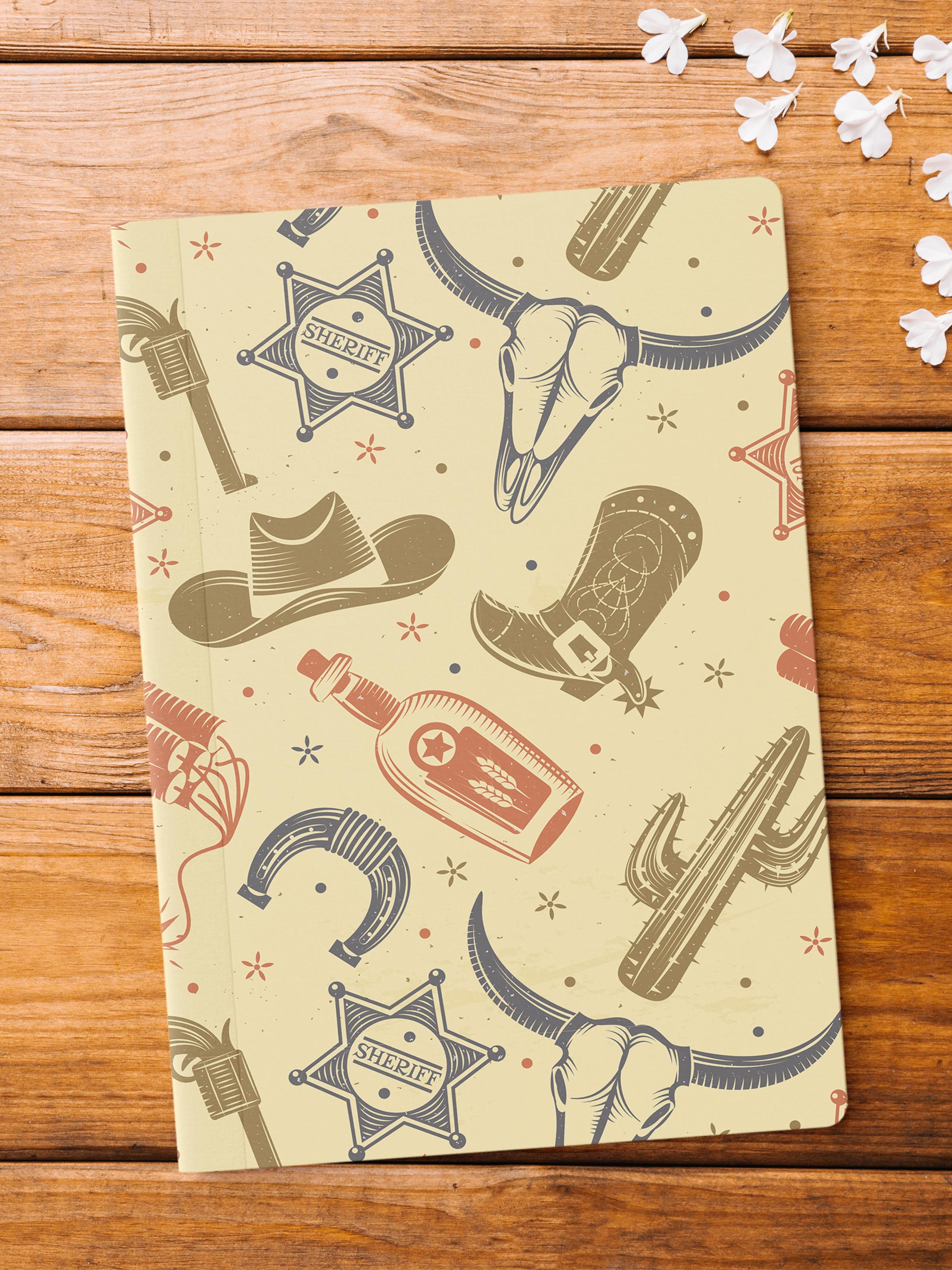 Çizgisiz Defter, Western Desenli Notebook, Not Defteri, Akıl ve Anı Defteri, 64 Sayfa, 14*21cm