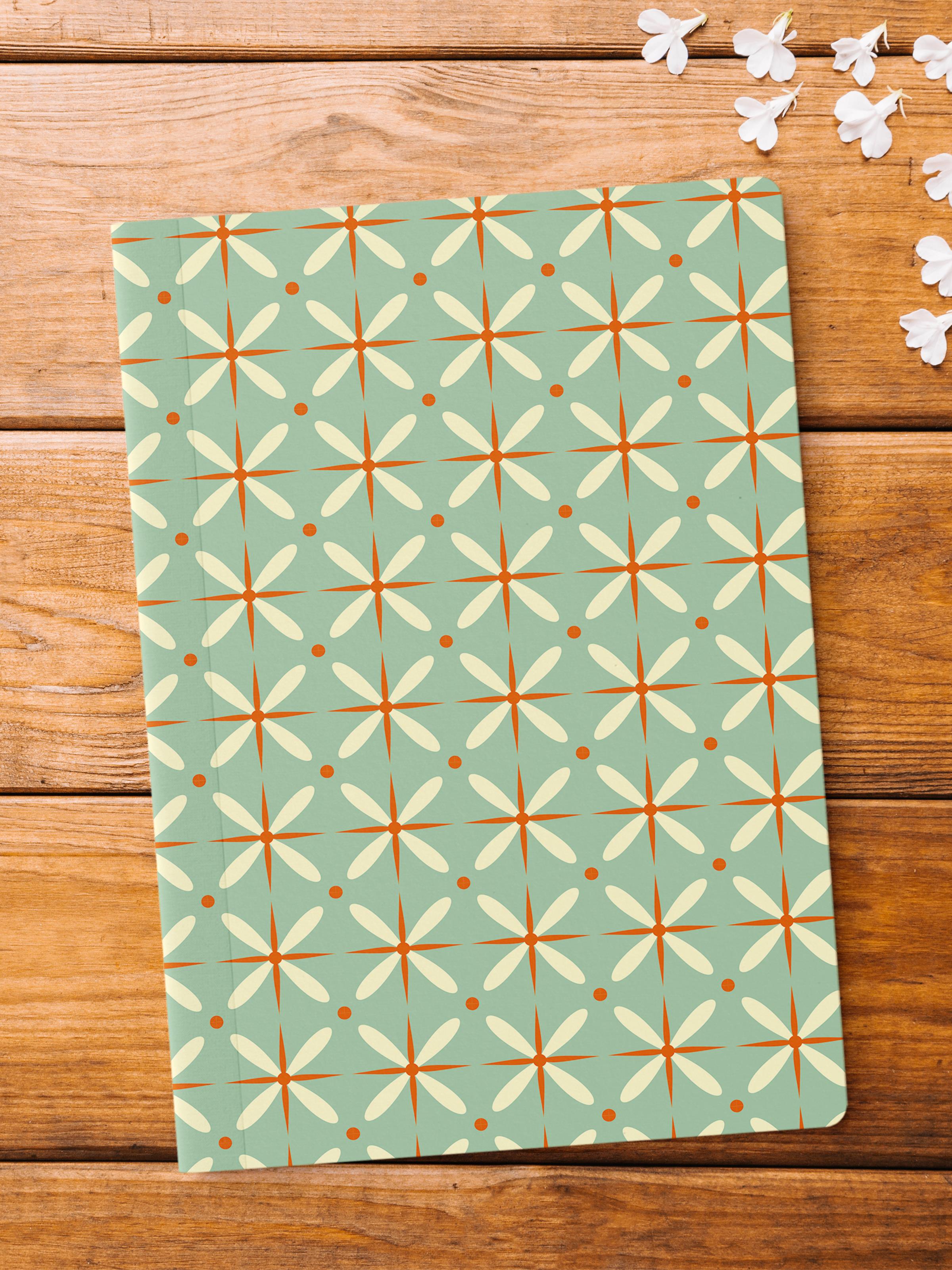 Çizgisiz Defter, Yeşil Geometrik Desenli Notebook, Not Defteri, Akıl ve Anı Defteri, 64 Sayfa, 14*21cm