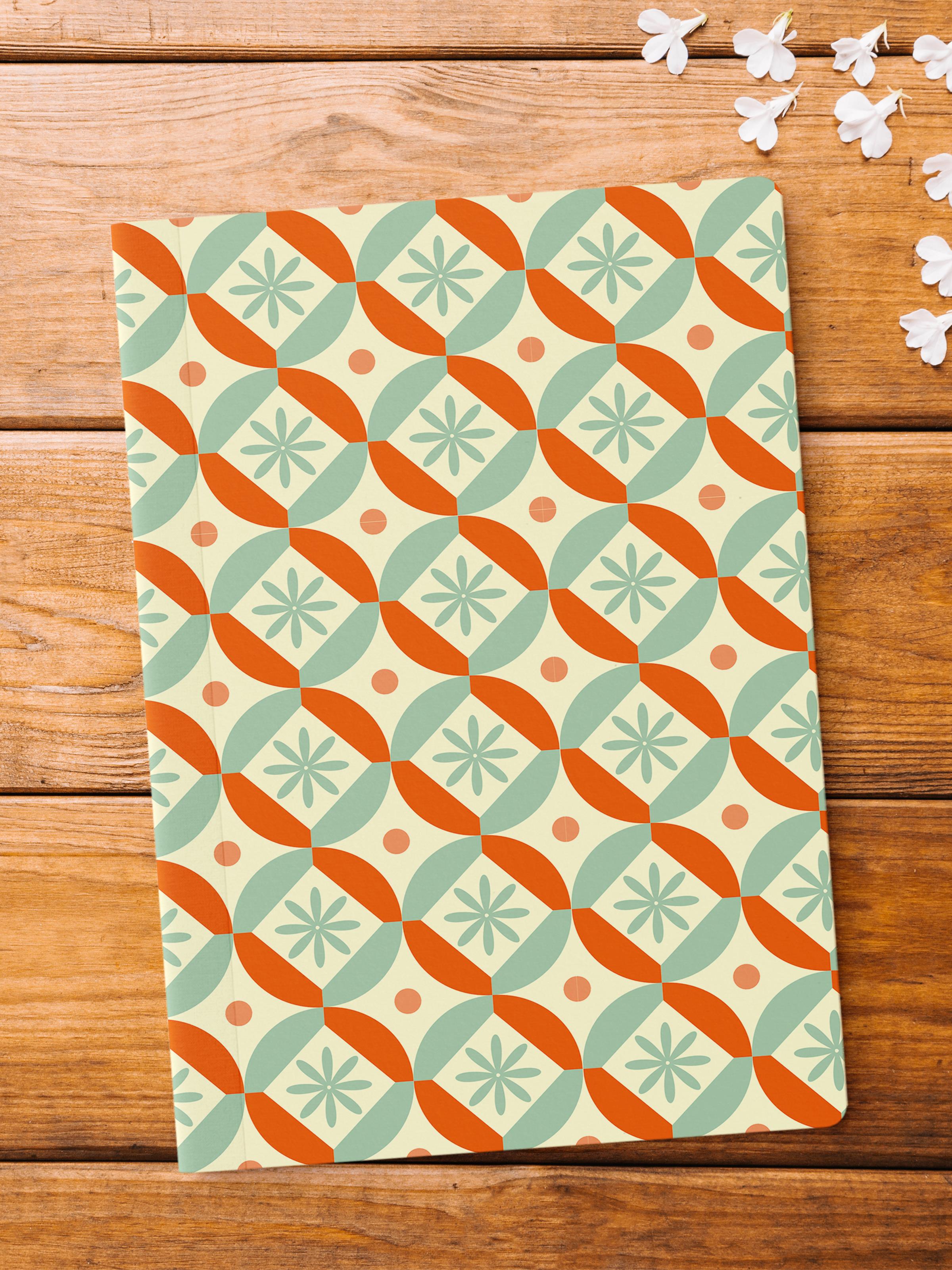 Çizgisiz Defter, Yeşil Geometrik Desenli Notebook, Not Defteri, Akıl ve Anı Defteri, 64 Sayfa, 14*21cm