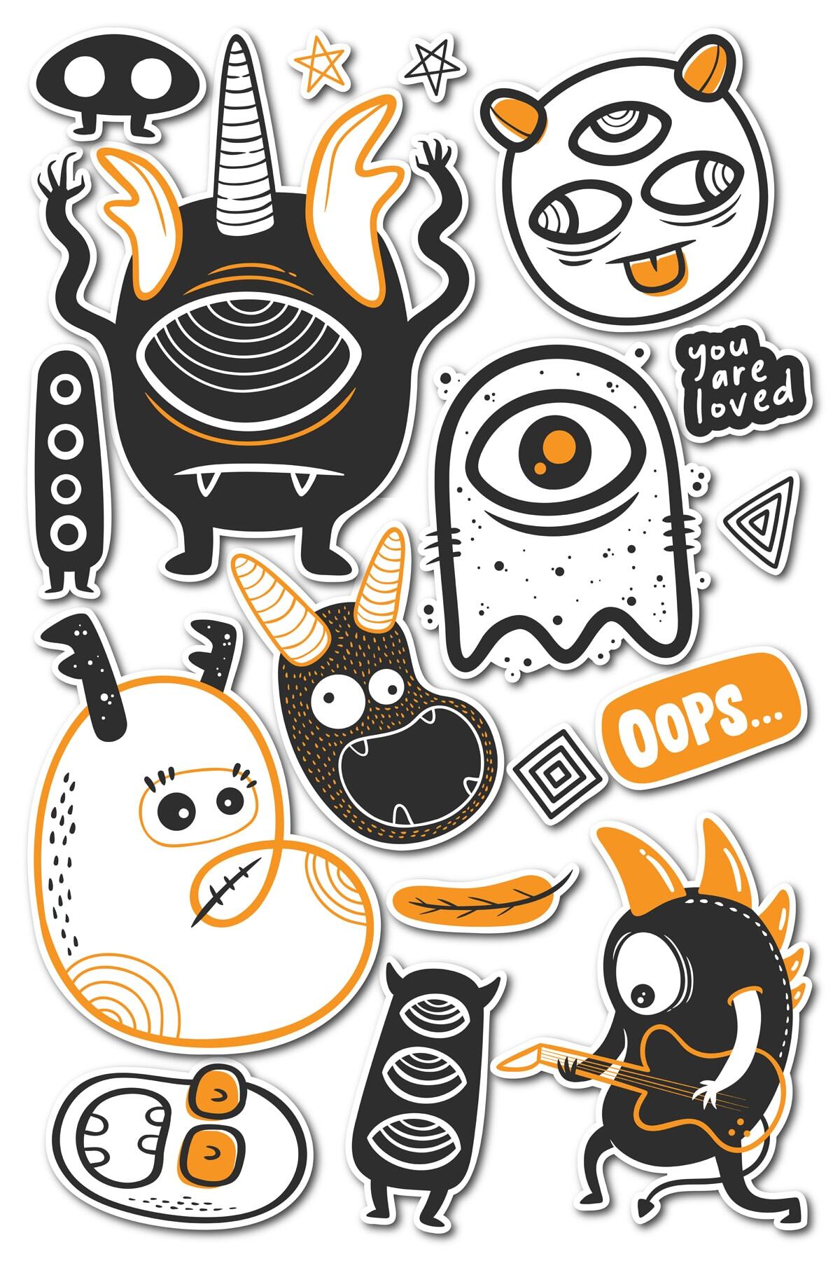 Çizim Temalı Sticker Seti - 12 Adet Etiket Seti- Telefon, Tablet, Defter Laptop Uyumlu Etiket