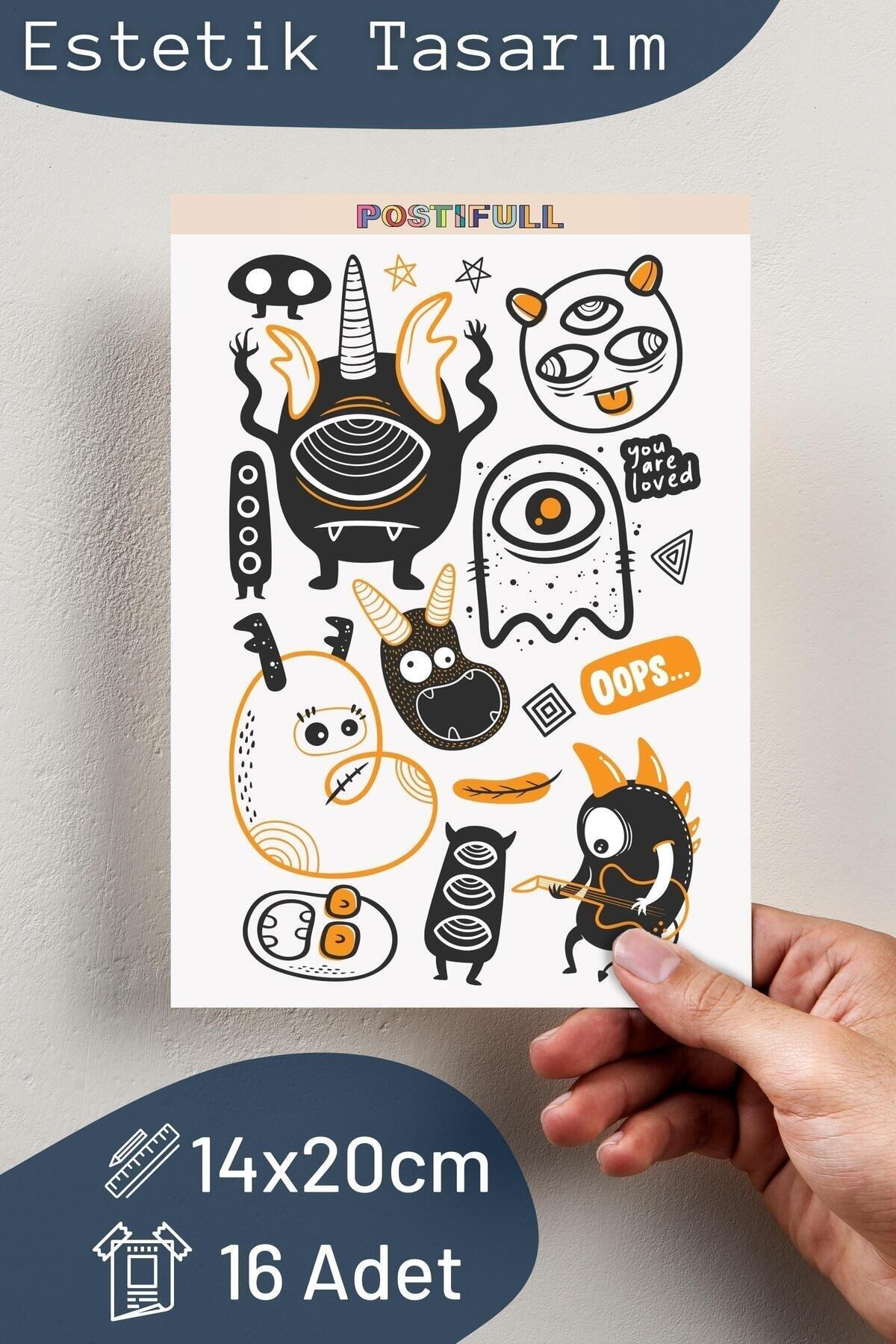 Çizim Temalı Sticker Seti - 12 Adet Etiket Seti- Telefon, Tablet, Defter Laptop Uyumlu Etiket