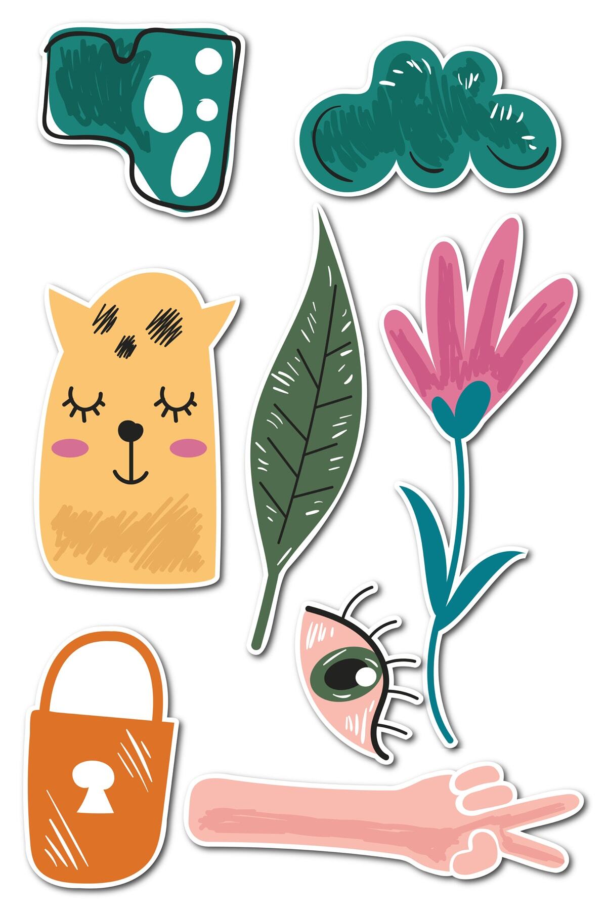 Çizim Temalı Sticker Seti - 8 Adet Etiket Seti- Telefon, Tablet, Defter Laptop Uyumlu Etiket