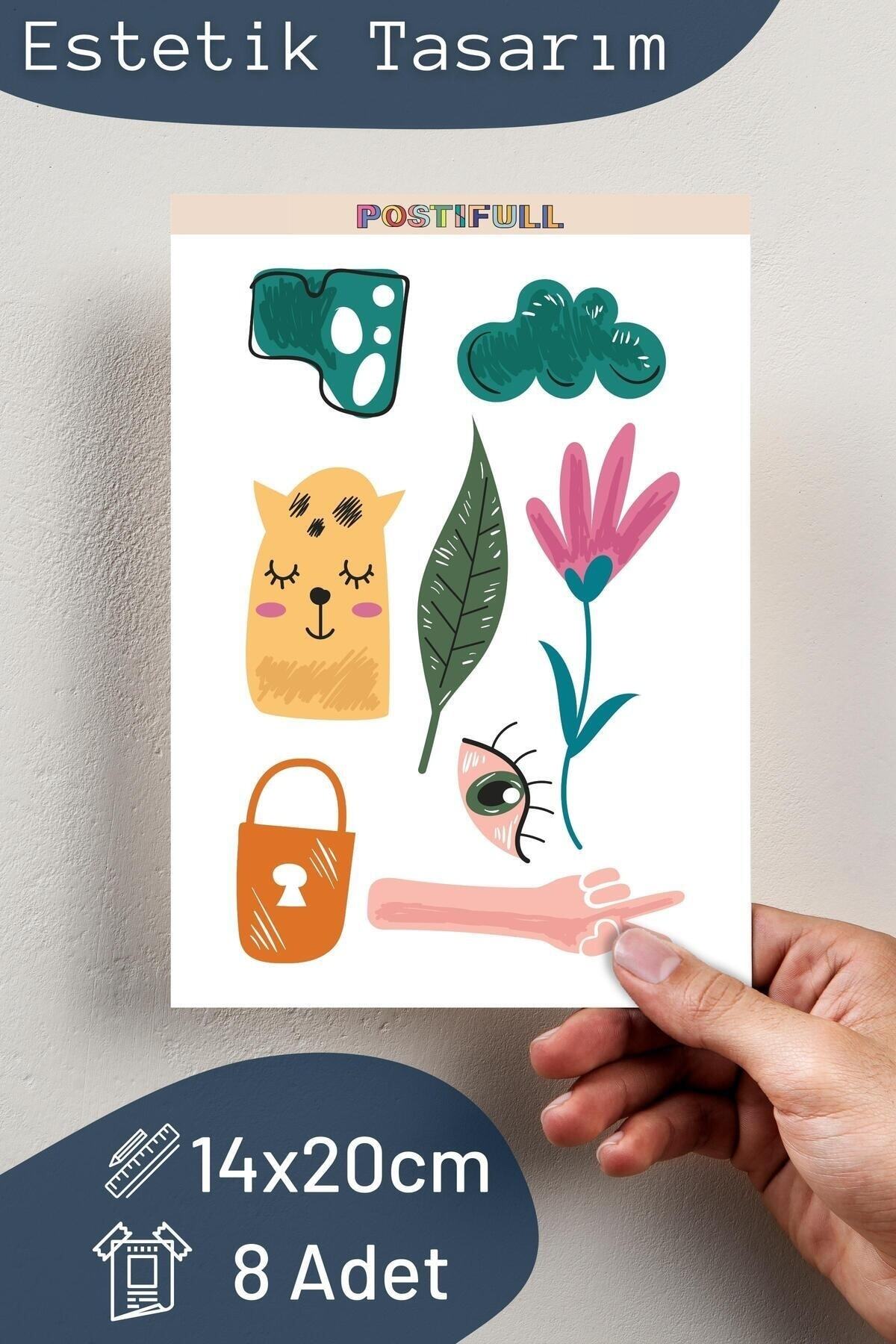 Çizim Temalı Sticker Seti - 8 Adet Etiket Seti- Telefon, Tablet, Defter Laptop Uyumlu Etiket