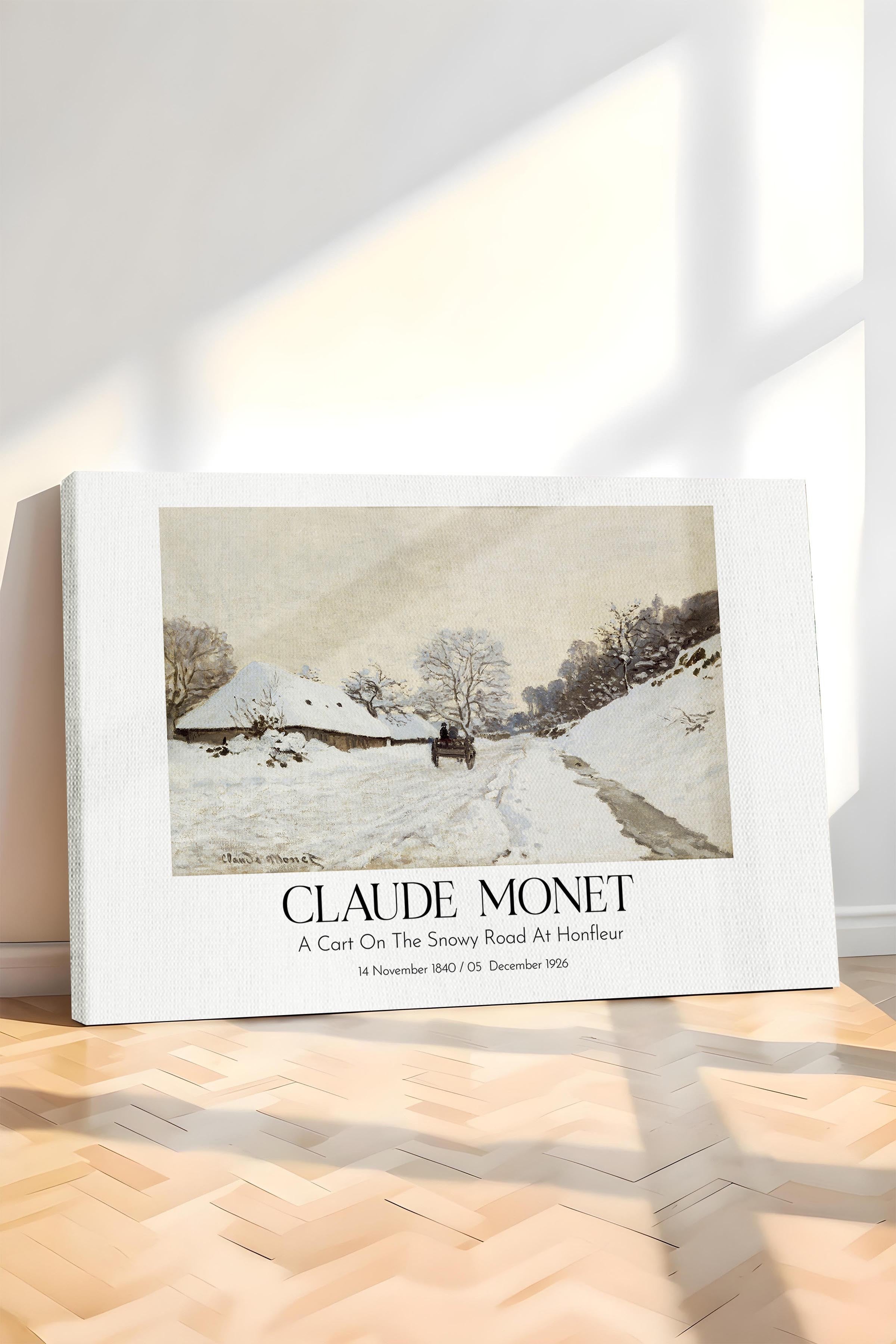 Claude Monet - A Cart On The Snowy Road At Honfleur, Kanvas Tablo, Sanat Serisi NO:110312