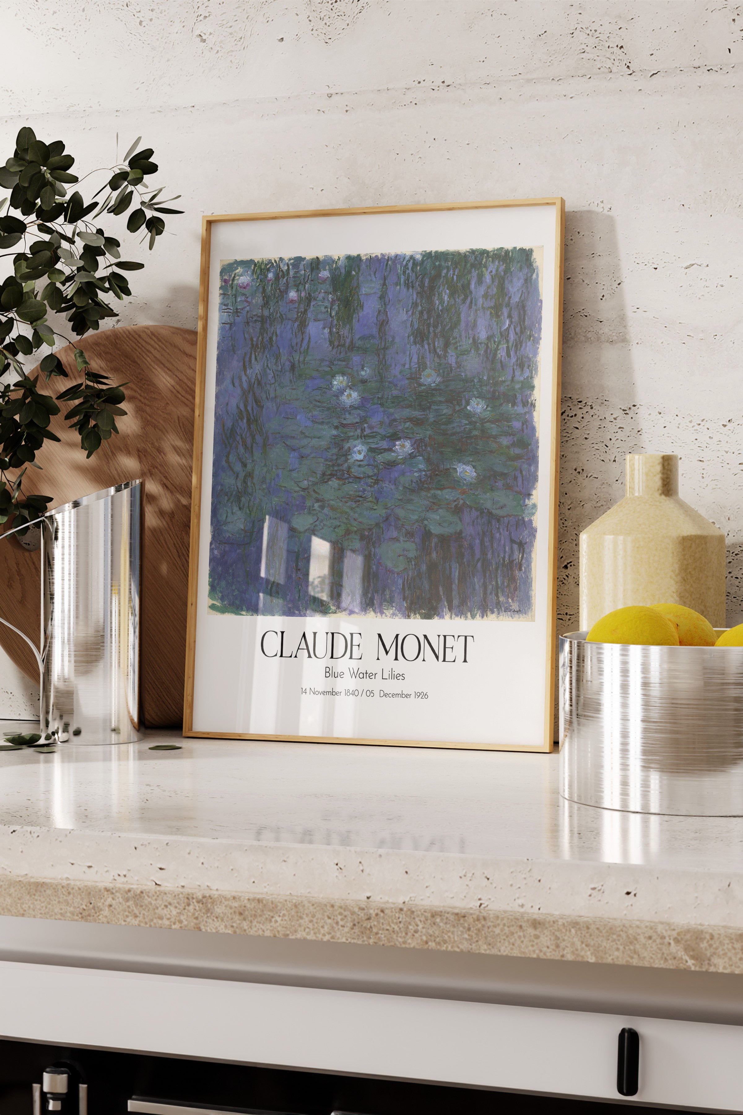 Claude Monet - Blue Water Lilies, Ahşap Çerçeveli Tablo, Sanat Serisi NO:110298